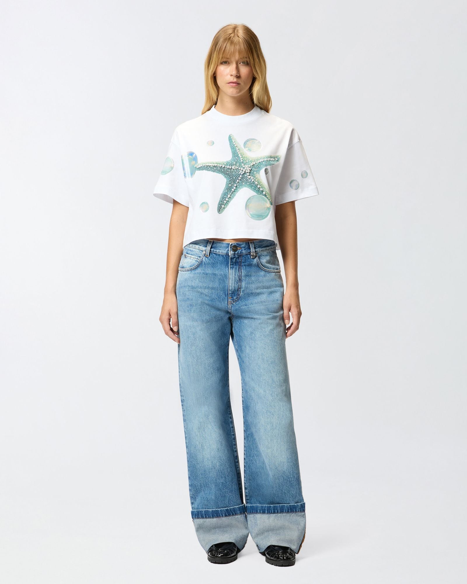 T-shirt con stampa e applicazioni 105704A2UG Z05 PINKO 