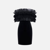 Abito in velluto con balza - Elisabetta Franchi AB01467E2 110 ELISABETTA FRANCHI 