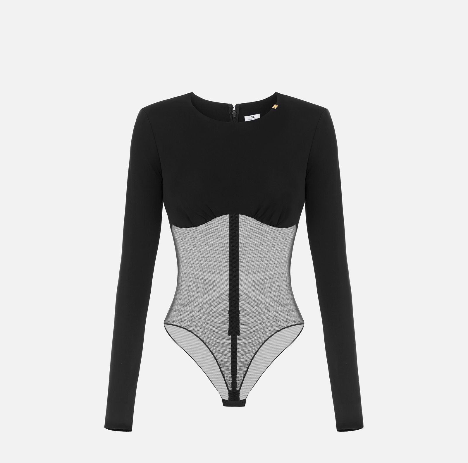 Body in crèpe e tulle rete - Elisabetta Franchi BO02666E2 110 ELISABETTA FRANCHI 