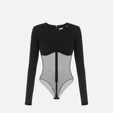Body in crèpe e tulle rete - Elisabetta Franchi BO02666E2 110 ELISABETTA FRANCHI 