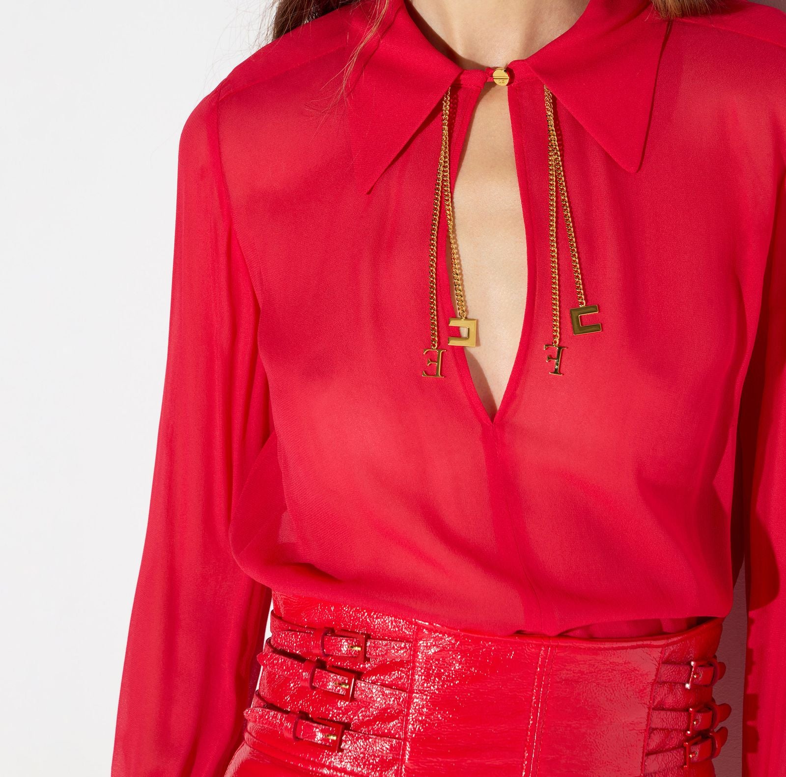 Camicia in georgette con charms - Elisabetta Franchi CA19466E2 CG5 ELISABETTA FRANCHI 