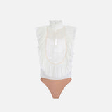 Body in georgette e pizzo - Elisabetta Franchi CB01067E2 360 ELISABETTA FRANCHI 
