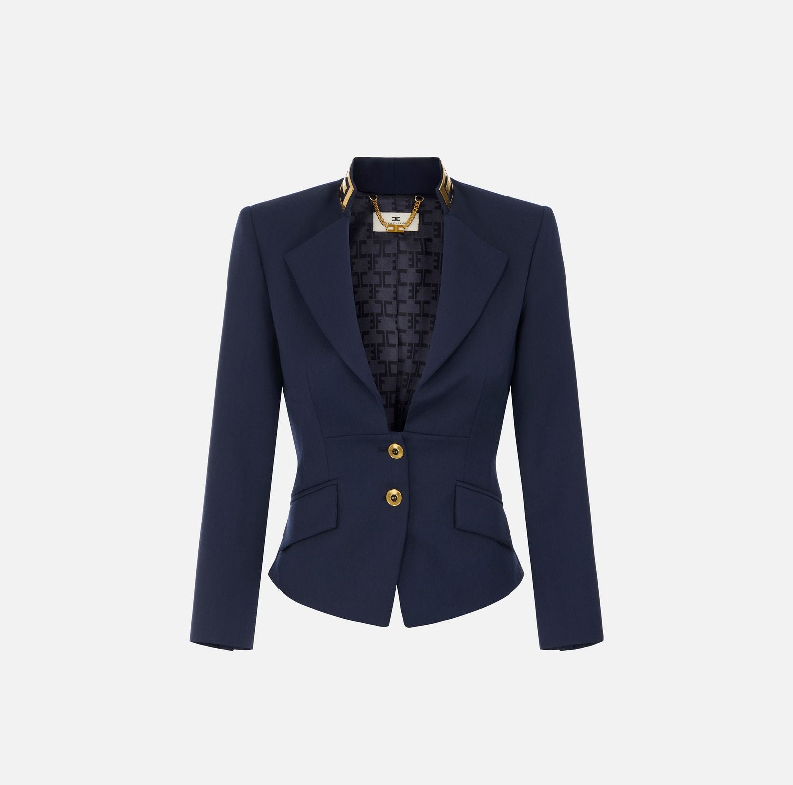Giacca in gabardina con collo gioiello - Elisabetta Franchi GI24966E2 B75 ELISABETTA FRANCHI 