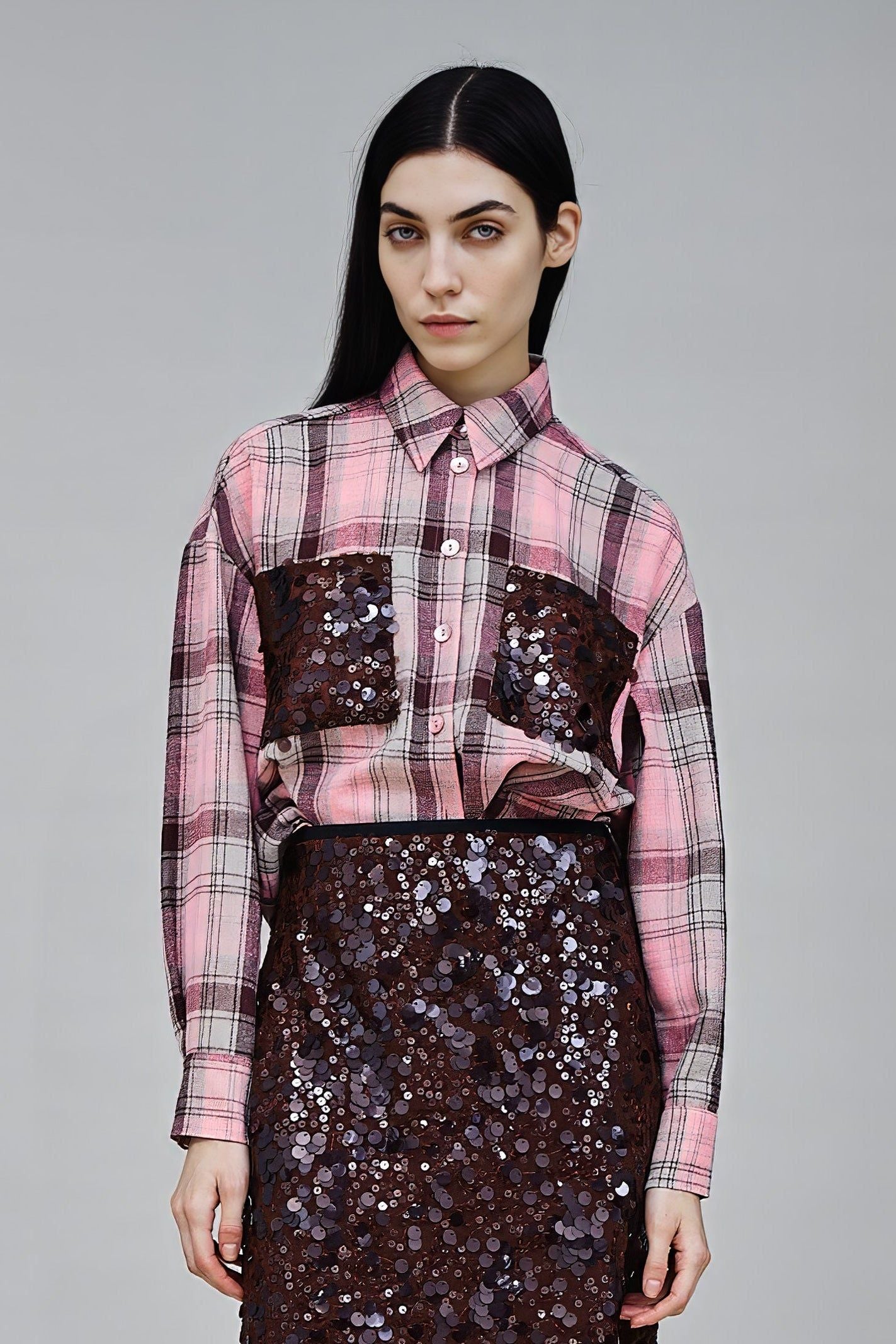 Camicia quadri con tasche paillettes - Nenette 42BBFORTE 0604 NENETTE 
