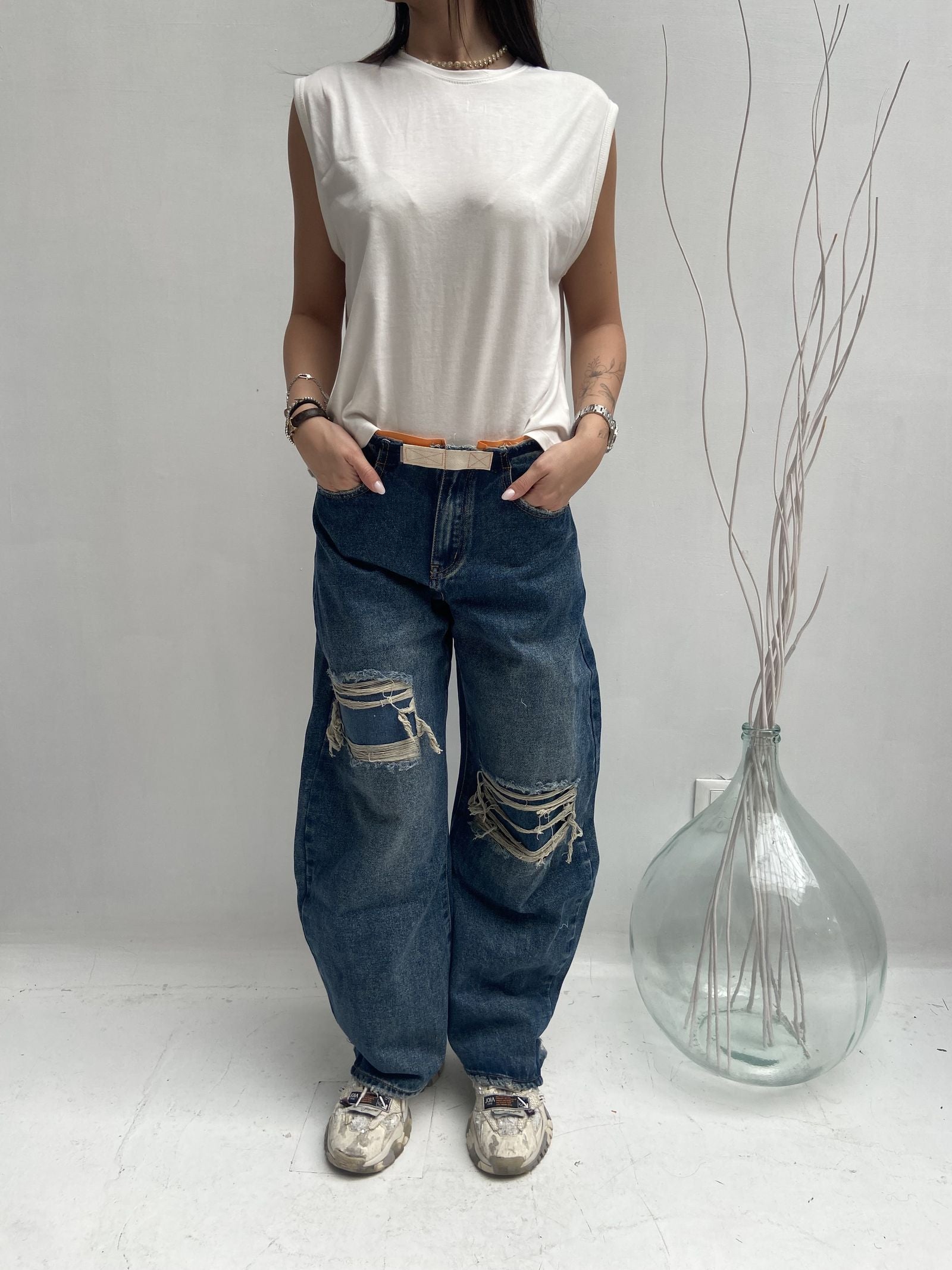 Jeans destroyed rattoppato - Ofelia LAF288 DENIM OFELIA 