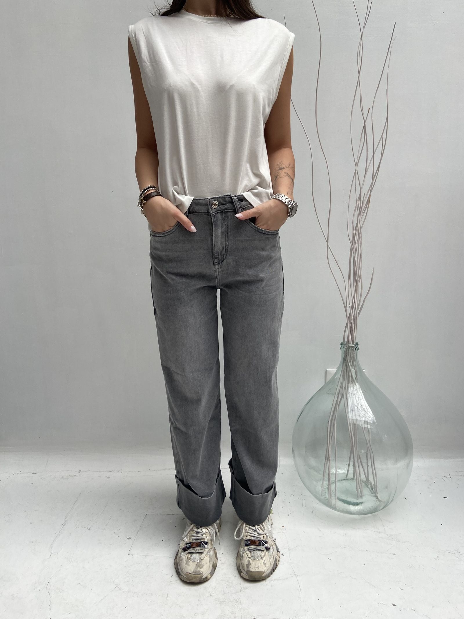 Jeans momfit con risvolto - Ofelia LAF320 GRIGIO OFELIA 