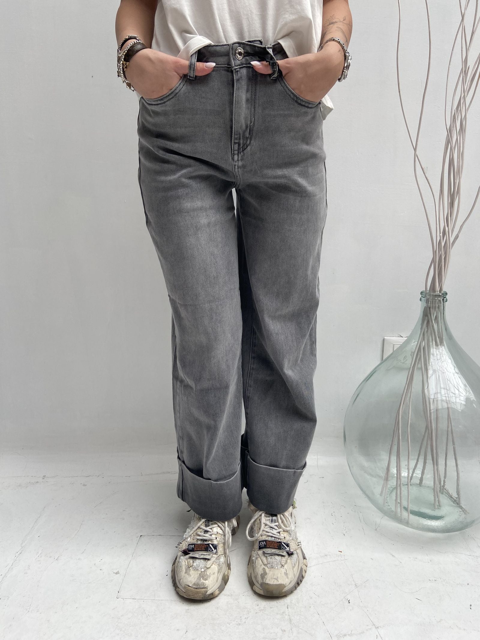 Jeans momfit con risvolto - Ofelia LAF320 GRIGIO OFELIA 