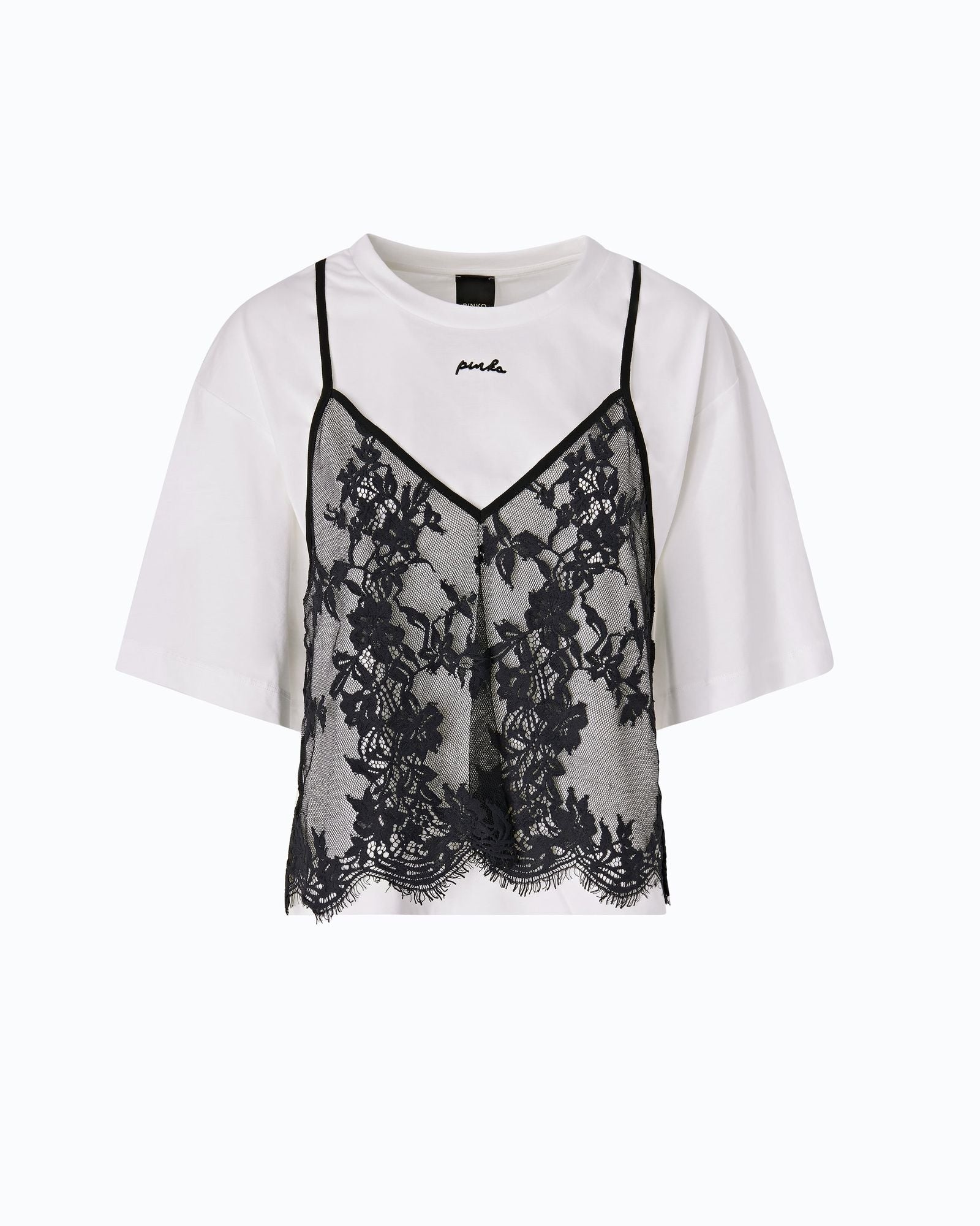 T-shirt con top in pizzo - Pinko 107155A3FL ZZ1 PINKO 