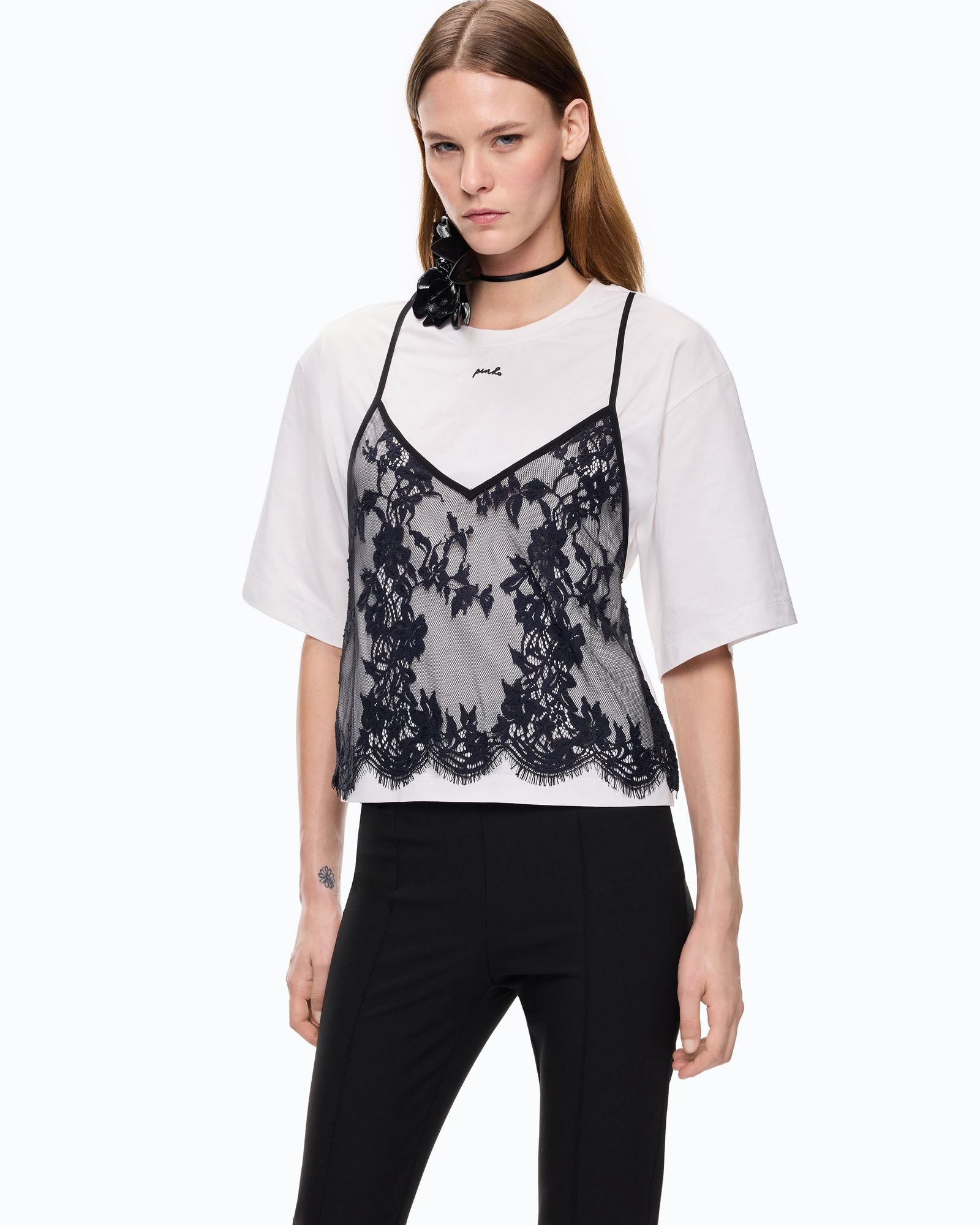 T-shirt con top in pizzo - Pinko 107155A3FL ZZ1 PINKO 