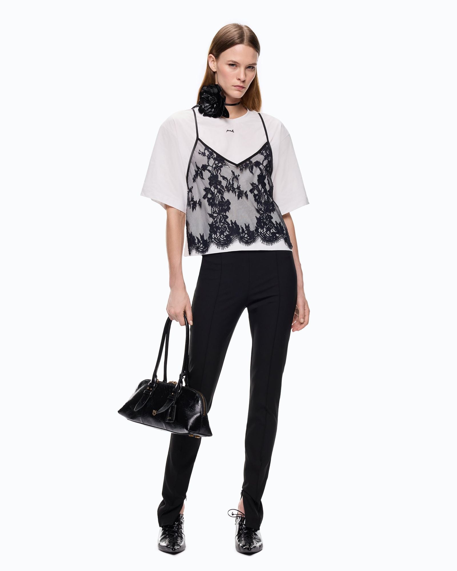 T-shirt con top in pizzo - Pinko 107155A3FL ZZ1 PINKO 