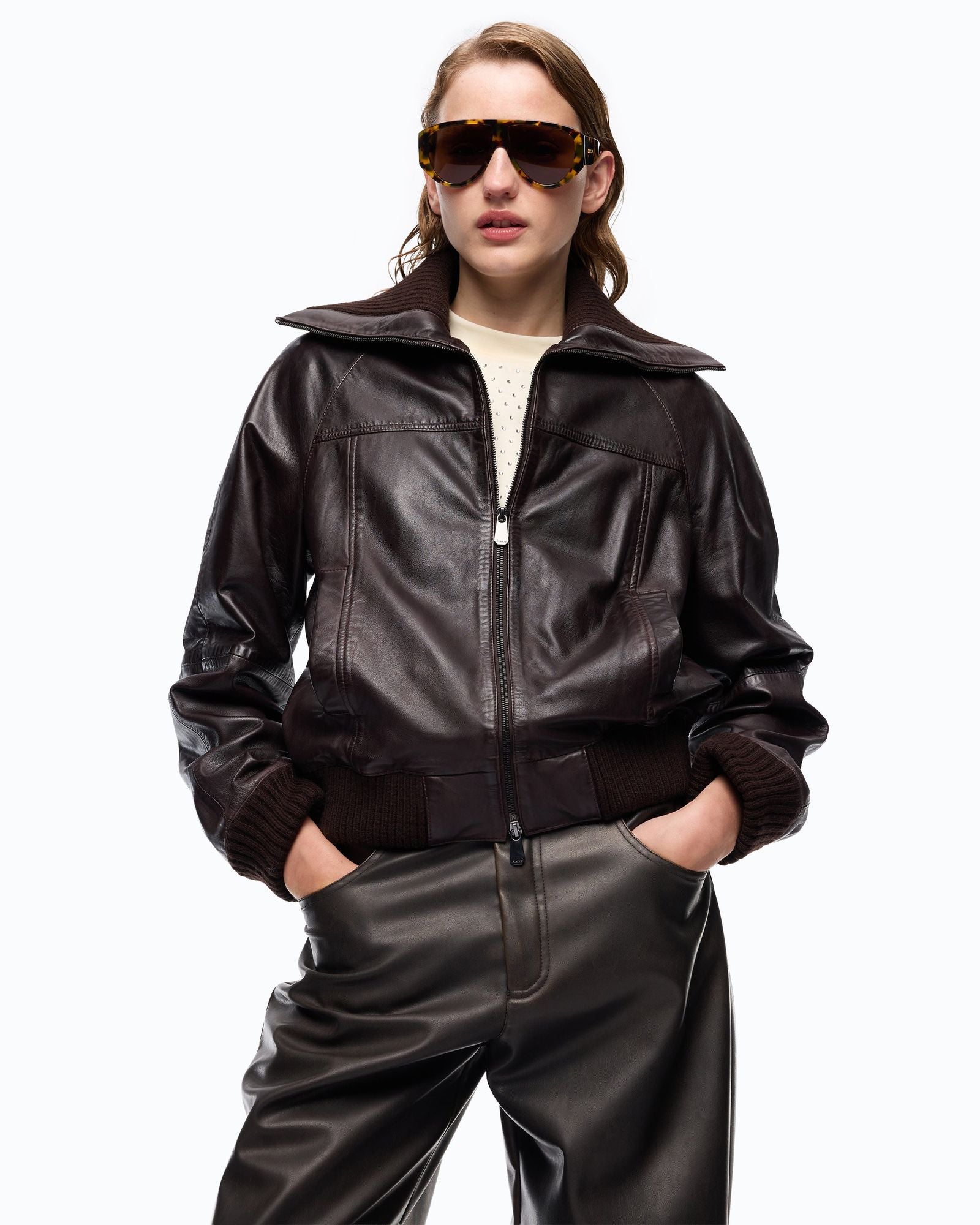 Bomber in pelle con collo risvoltabile - Pinko 107166A31X L72 PINKO 