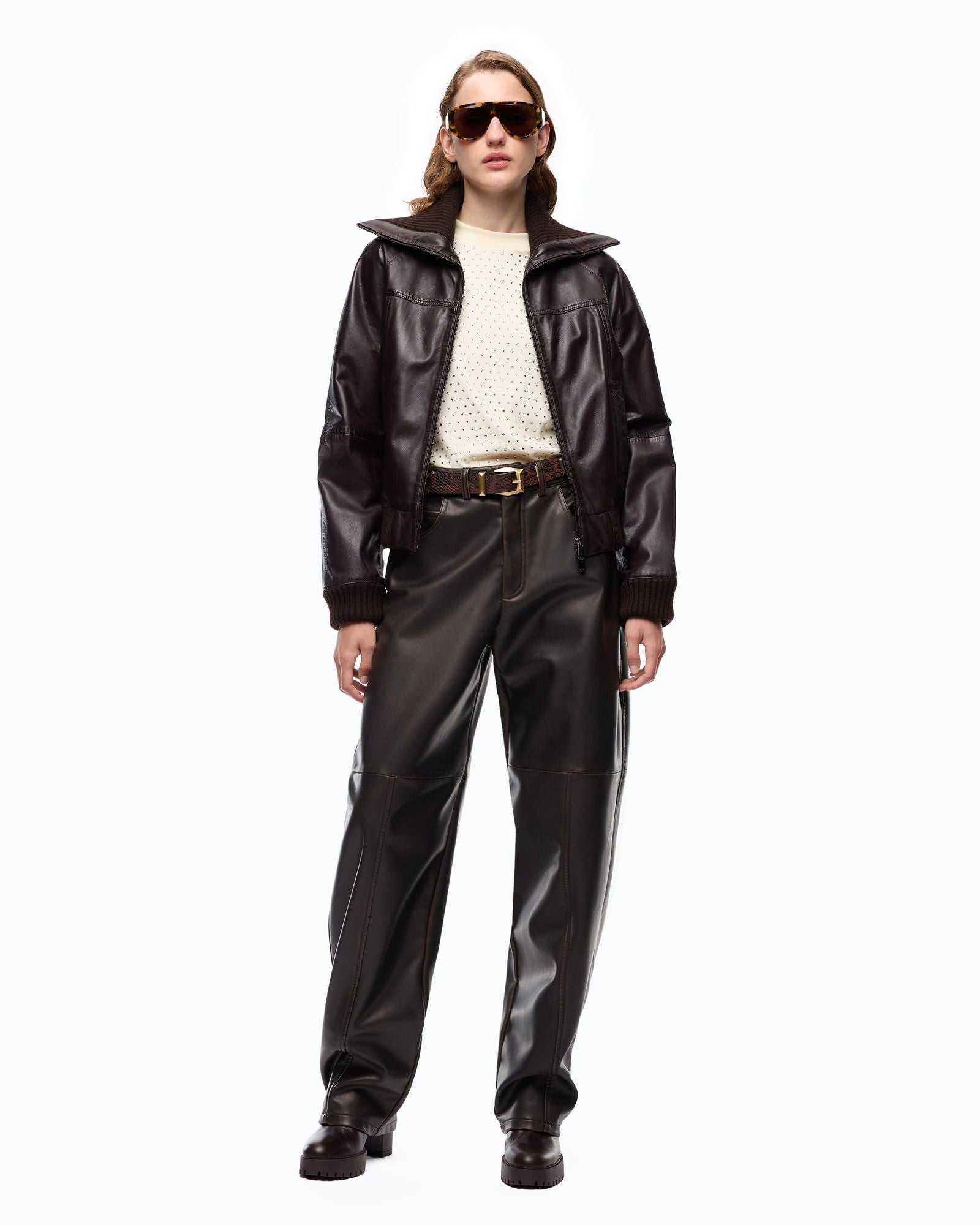 Bomber in pelle con collo risvoltabile - Pinko 107166A31X L72 PINKO 