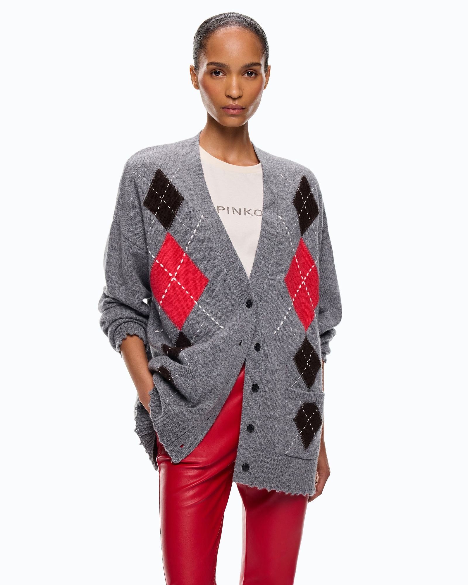 Cardigan in cashmere e lana a rombi - Pinko 107291A3IE IL1 PINKO 