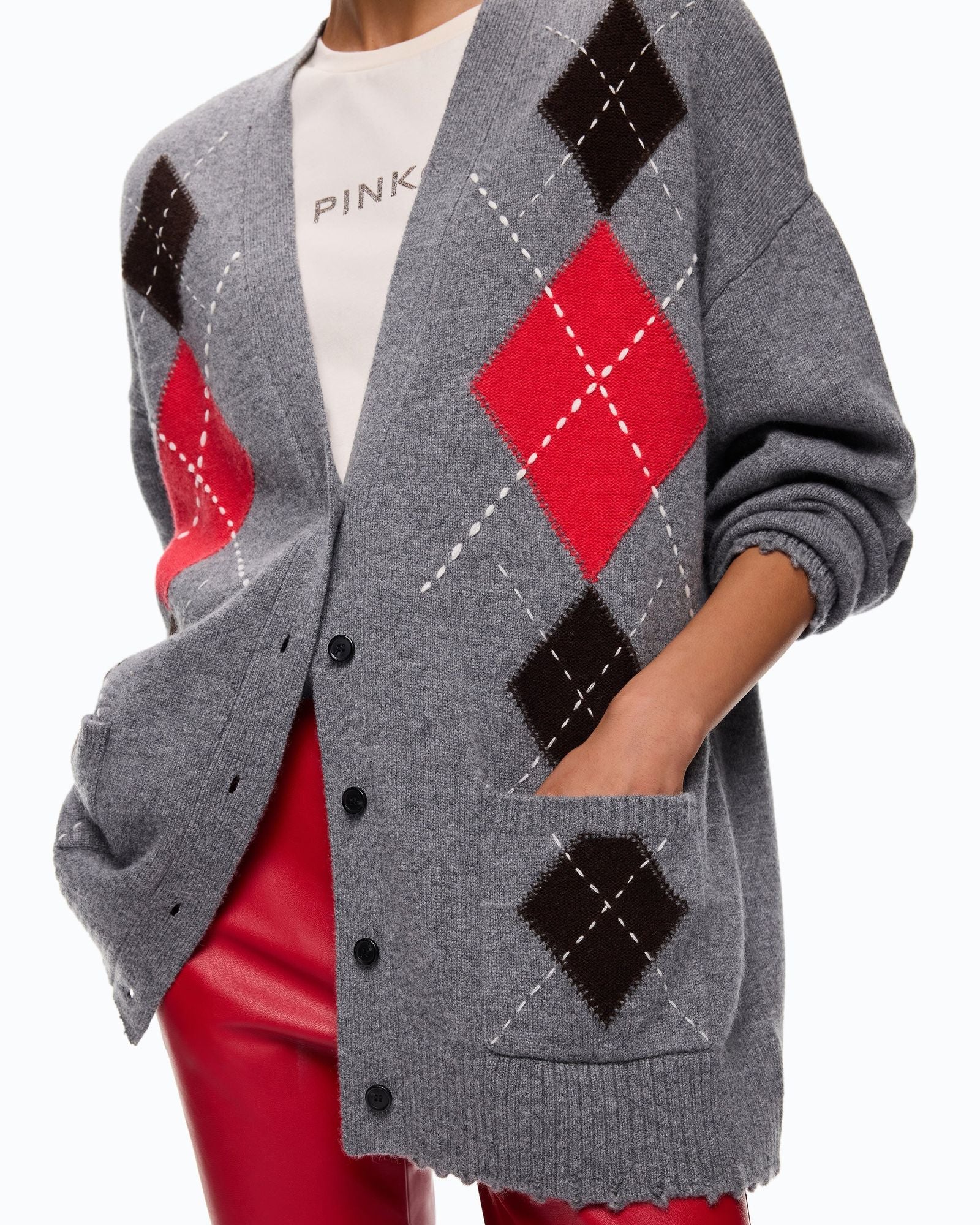 Cardigan in cashmere e lana a rombi - Pinko 107291A3IE IL1 PINKO 
