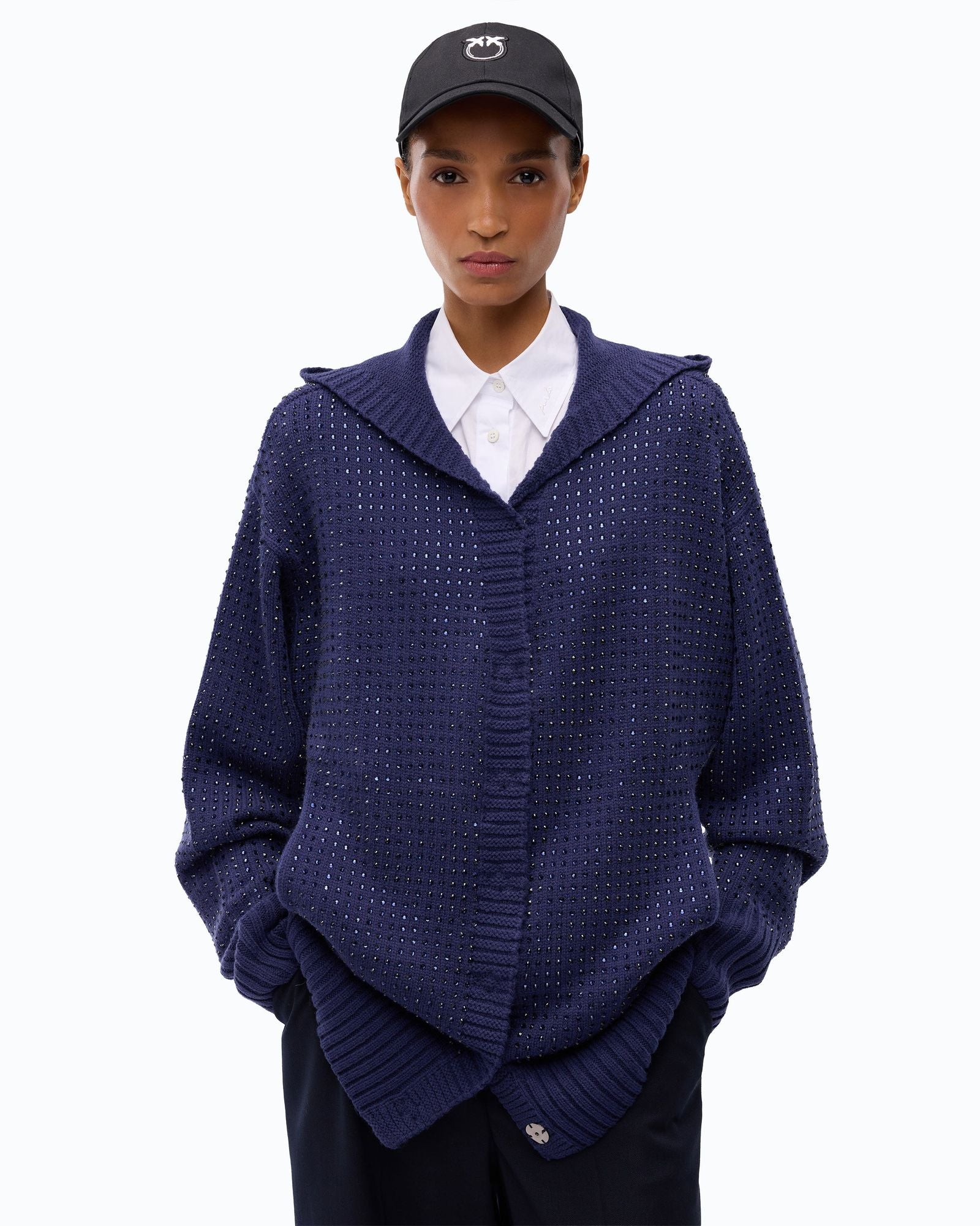 Cardigan con cappuccio e full strass - Pinko 107867A3P3 F92 PINKO 