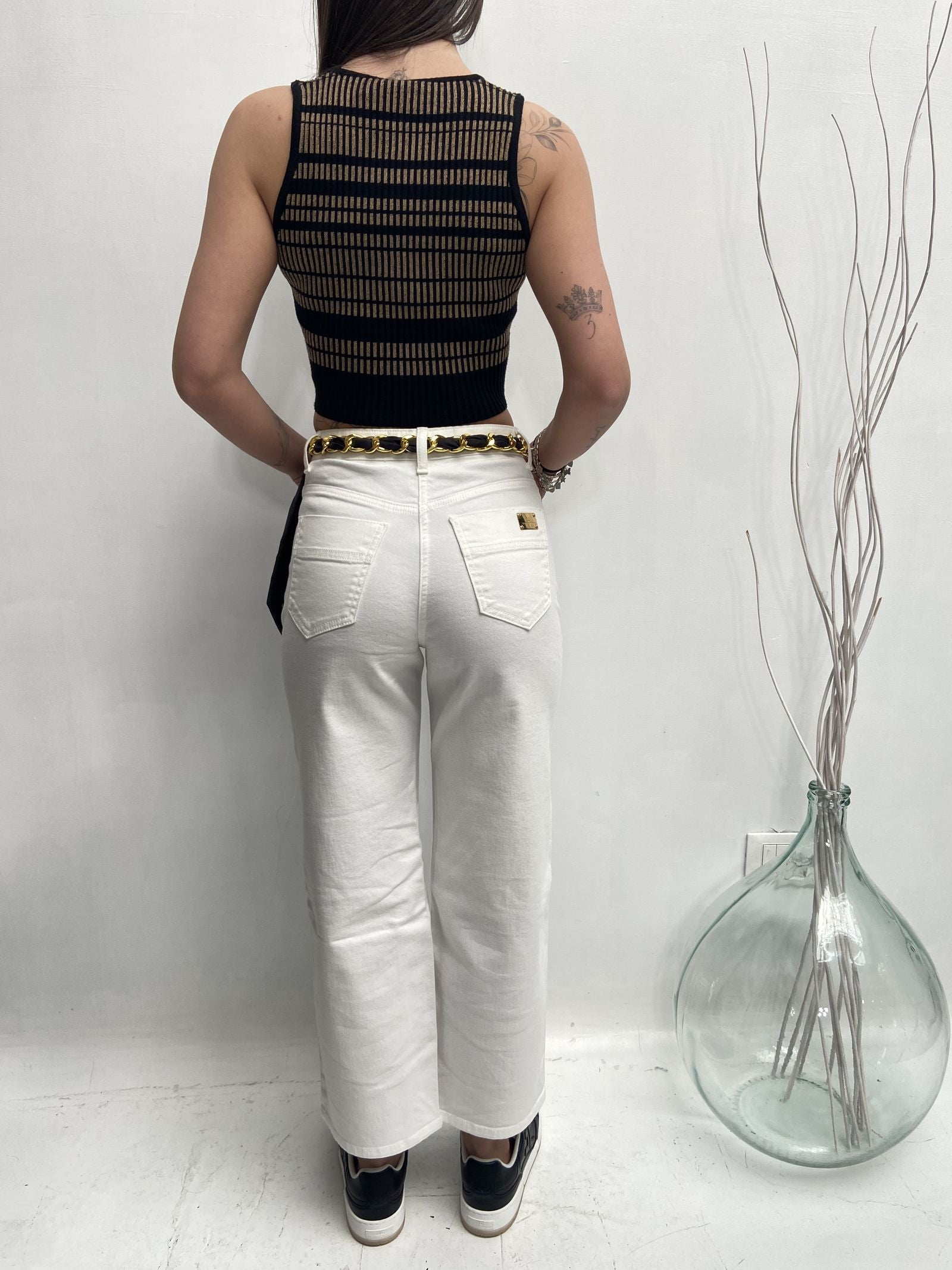Pantalone con cintura catena oro - Elisabetta Franchi PJ42D41E2 360 ELISABETTA FRANCHI 