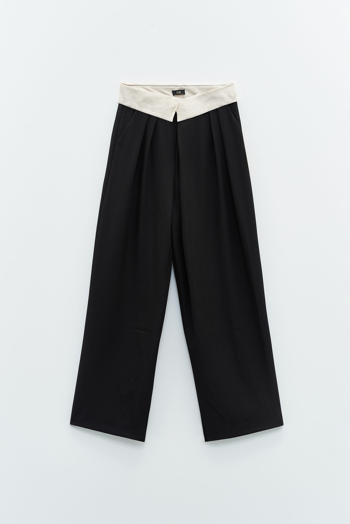 Pantalone palazzo con pieghe ESS250080 NERO ELEH 