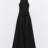 Abito lungo con gonna taffetà ESS250088 NERO ELEH 