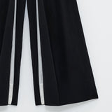 Pantalone palazzo con pieghe bicolore ESS250190 NERO ELEH 