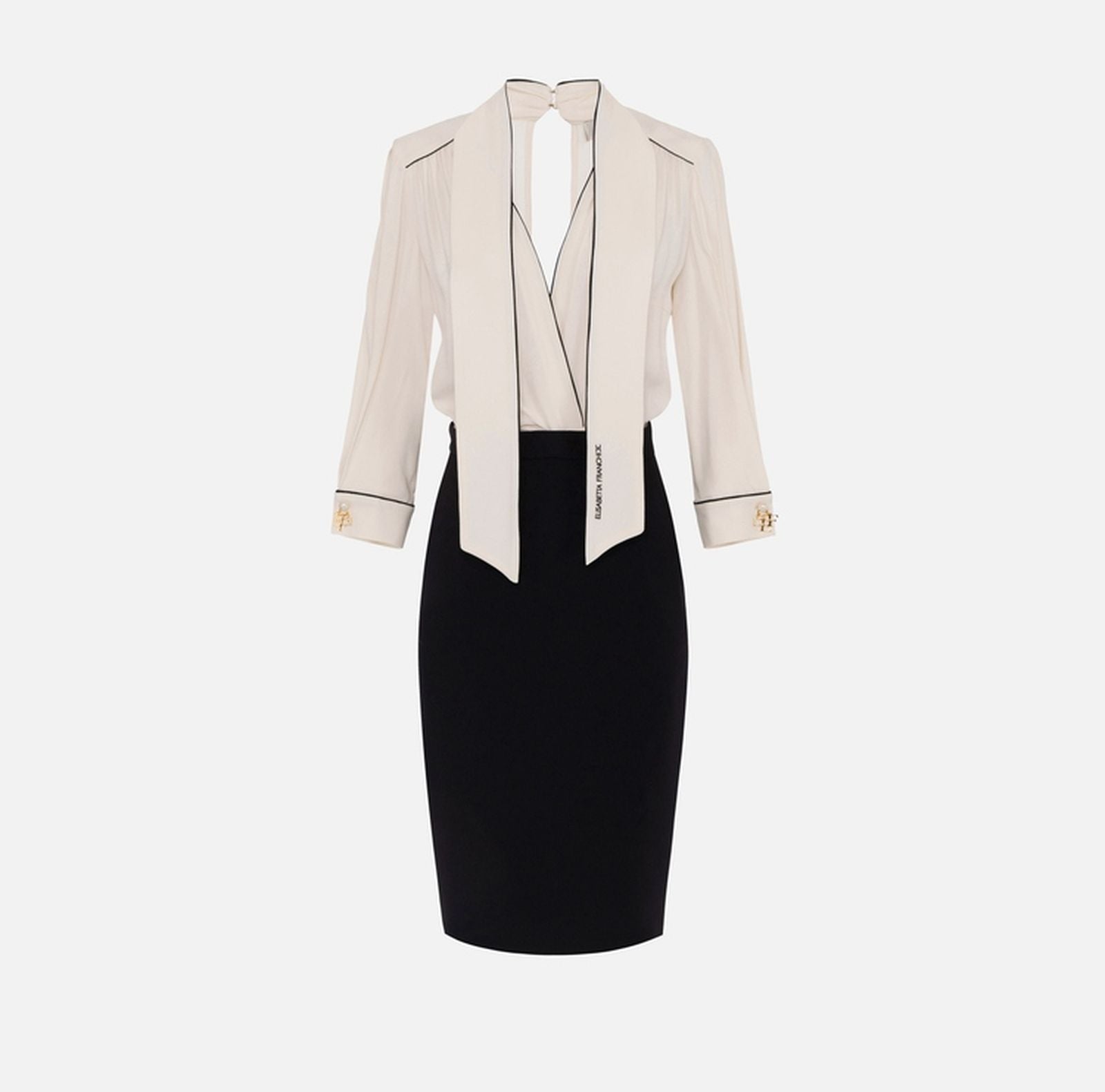 Abito in georgette con piping - Elisabetta Franchi AB77151E2 E84 ELISABETTA FRANCHI 