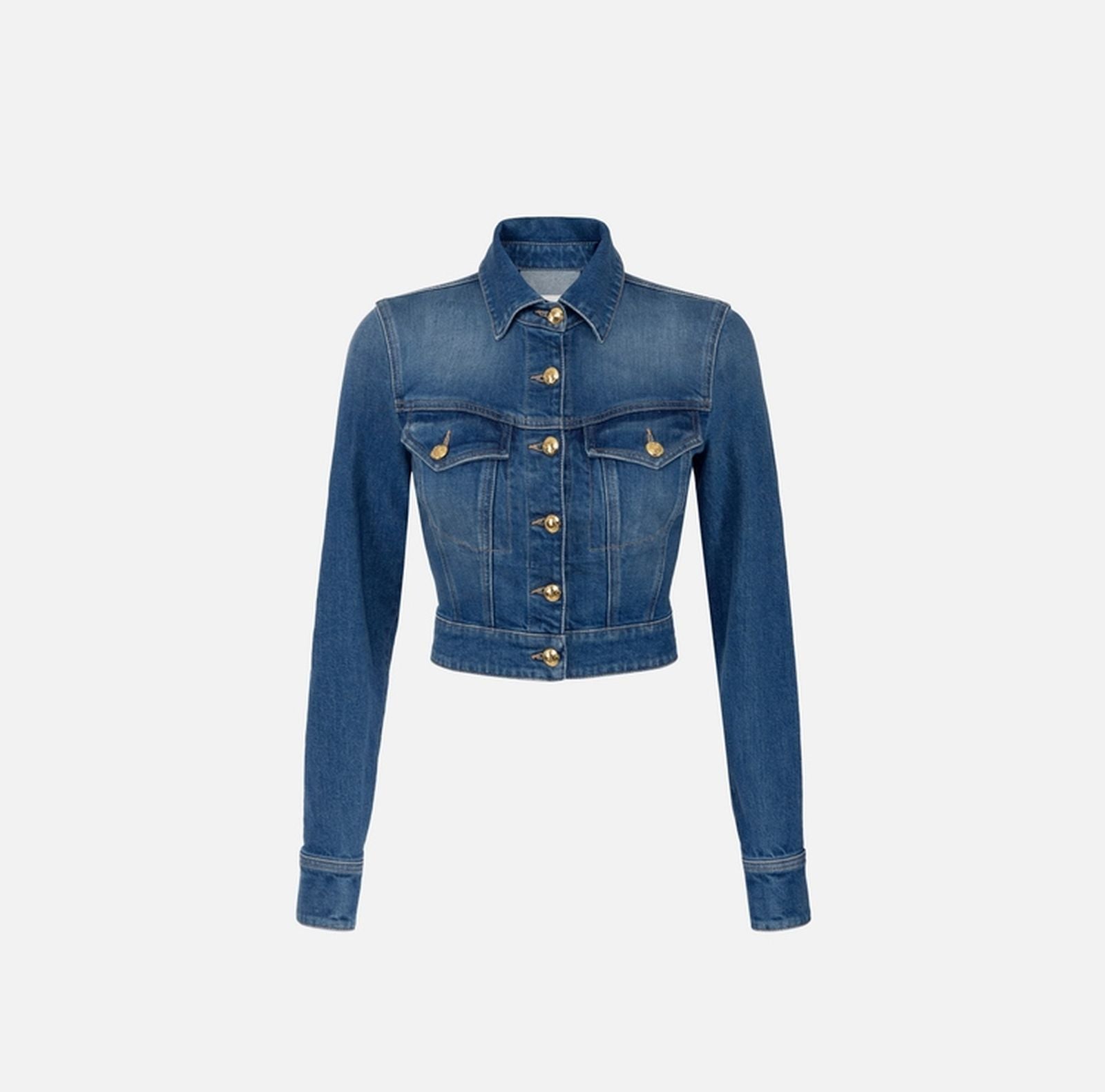 Giubbotto cropped in denim - Elisabetta Franchi BJ37I51E2 139 ELISABETTA FRANCHI 