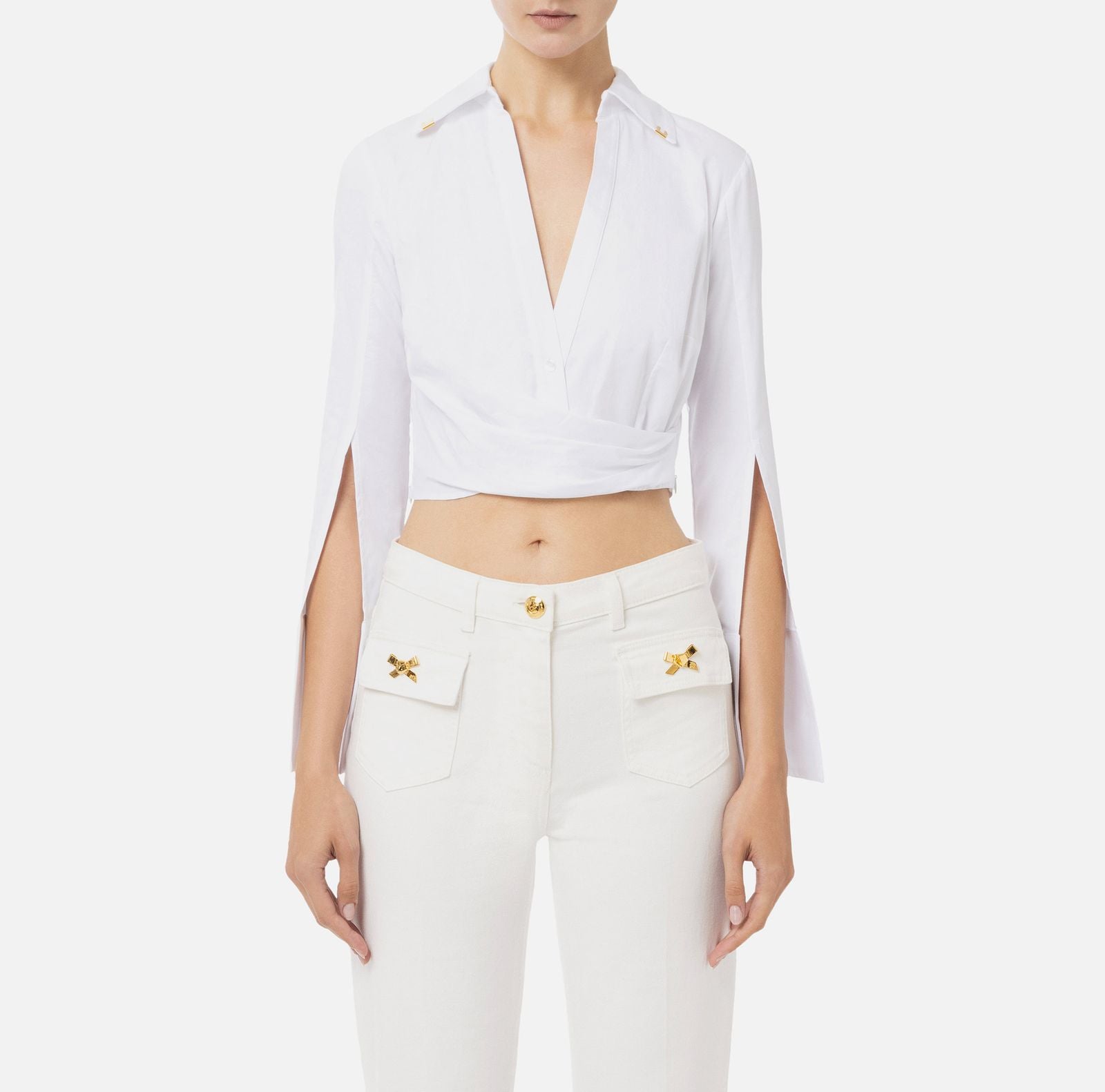 Camicia con drappeggio - Elisabetta Franchi CA07851E2 100 ELISABETTA FRANCHI 