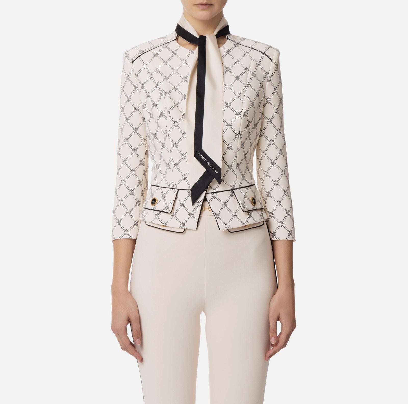 Giacca con foulard amovibile - Elisabetta Franchi GIS5151E2 E84 ELISABETTA FRANCHI 