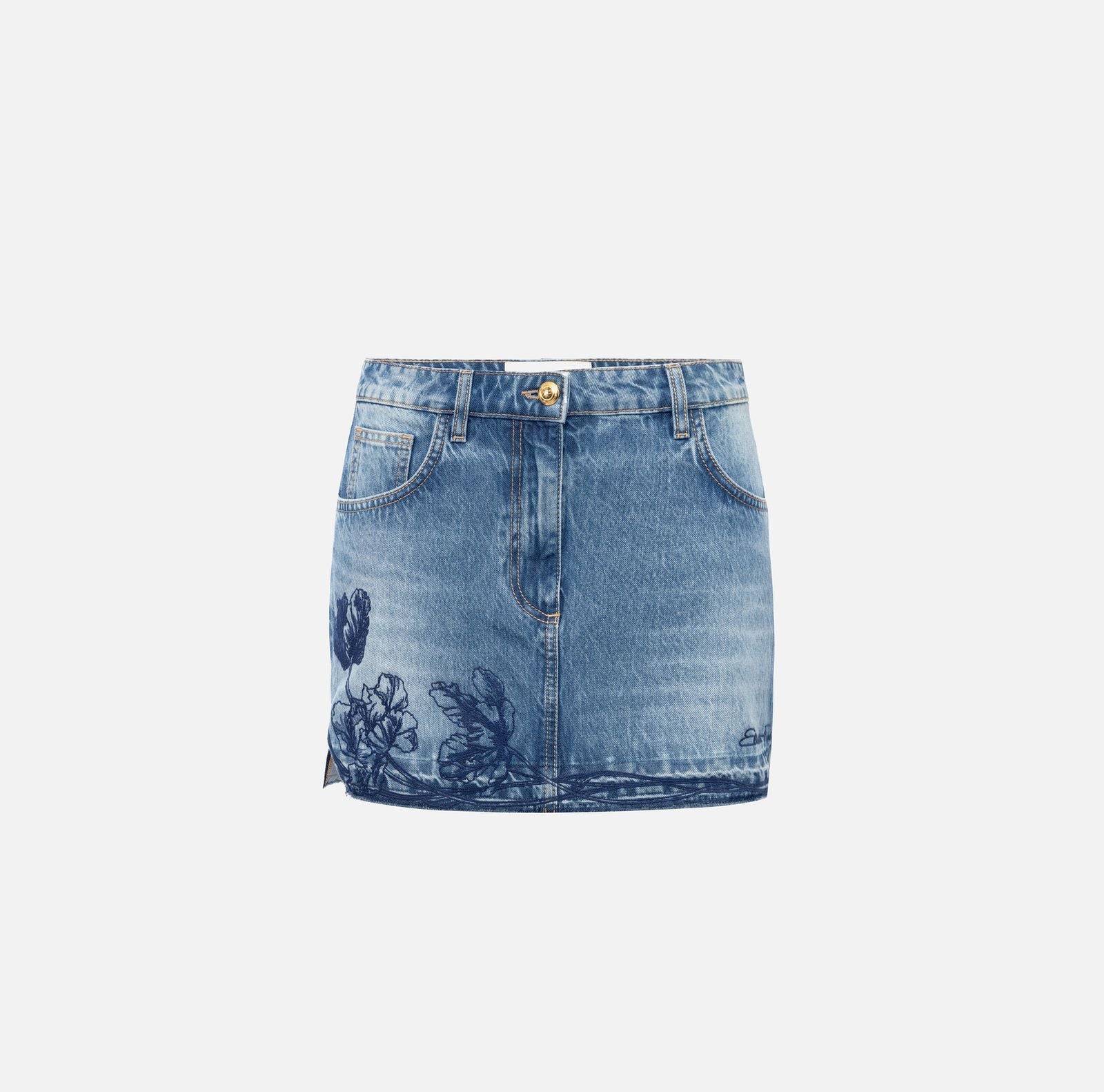 Minigonna in denim con ricamo floreale - Elisabetta Franchi GJ34N51E2 R34 ELISABETTA FRANCHI 