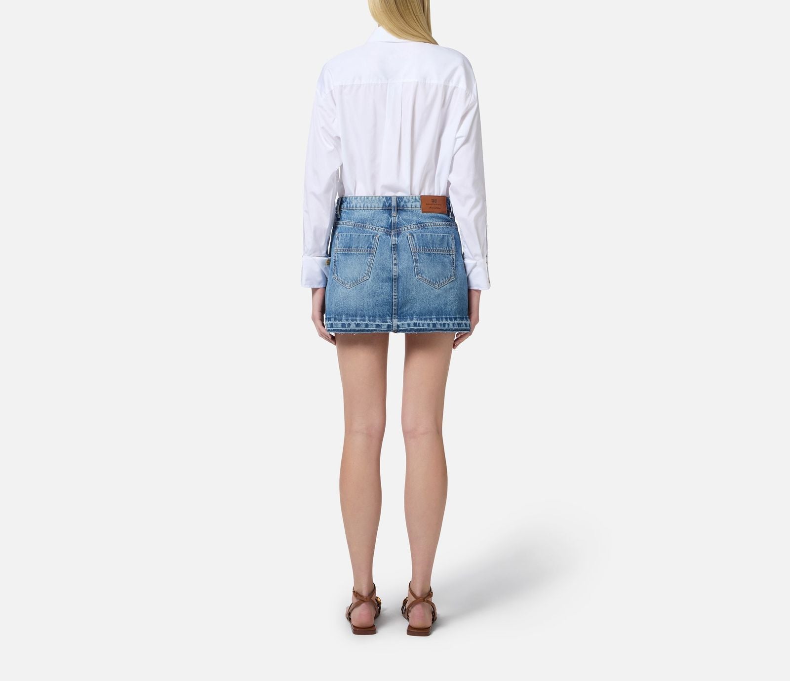Minigonna in denim con ricamo floreale - Elisabetta Franchi GJ34N51E2 R34 ELISABETTA FRANCHI 