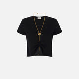 Maglia in jersey con collana a fiocco - Elisabetta Franchi MA00651E2 110 ELISABETTA FRANCHI 