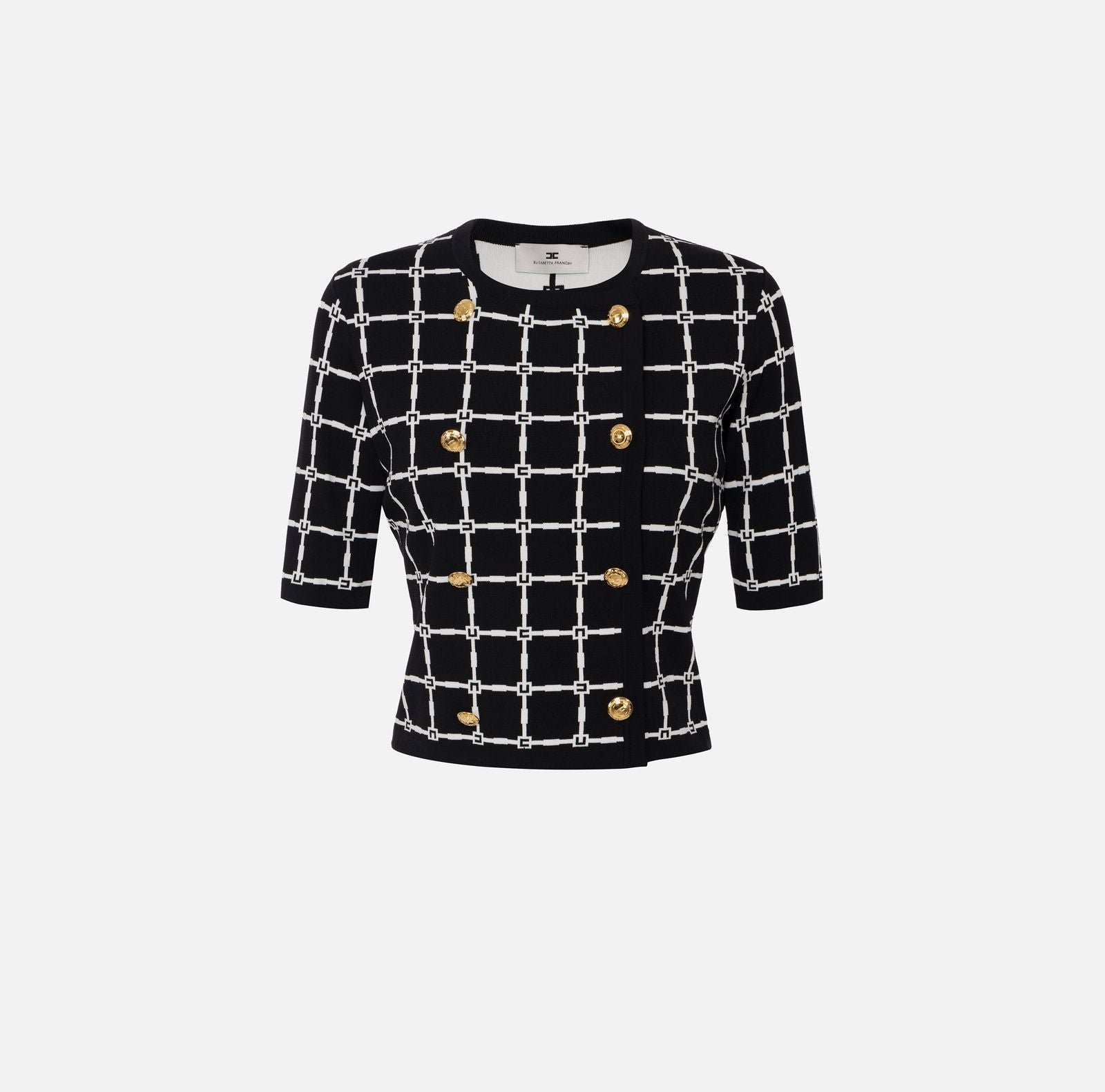 Maglia cardigan in jacquard logo - Elisabetta Franchi MK60B51E2 E84 ELISABETTA FRANCHI 