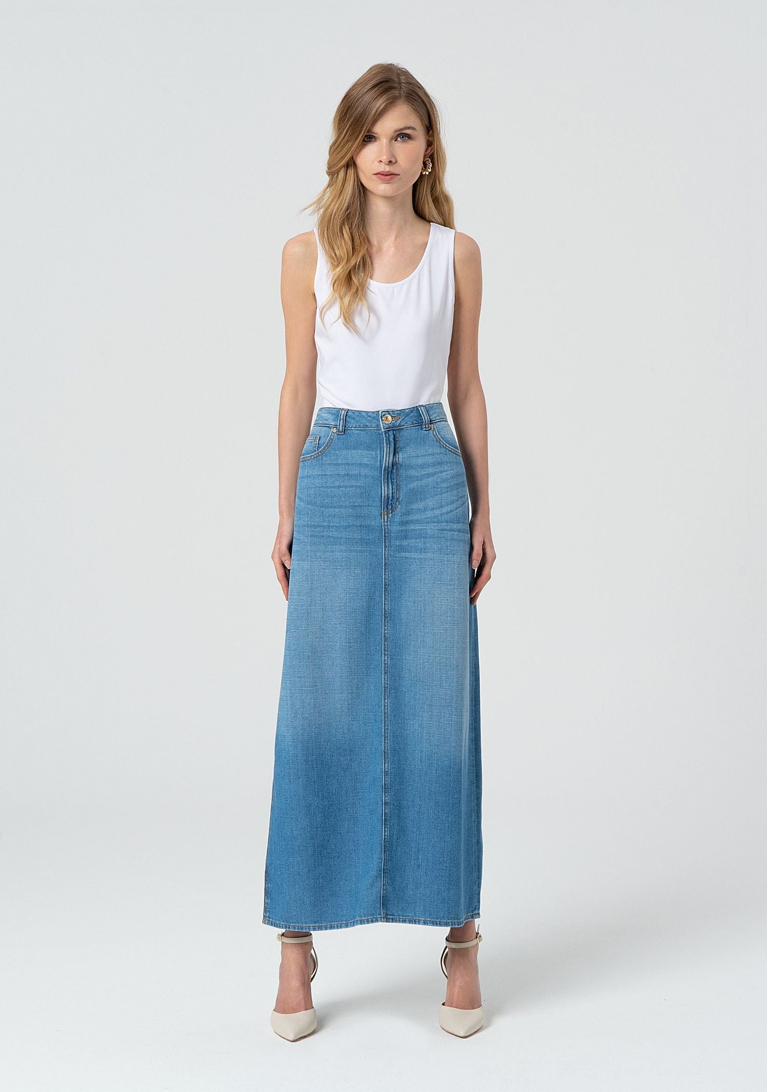 Gonna in denim con lavaggio medio - Fracomina FP25SG5006D46202 258 FRACOMINA 