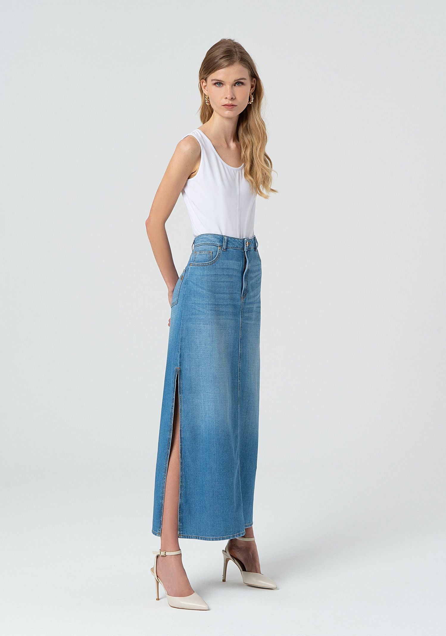 Gonna in denim con lavaggio medio - Fracomina FP25SG5006D46202 258 FRACOMINA 