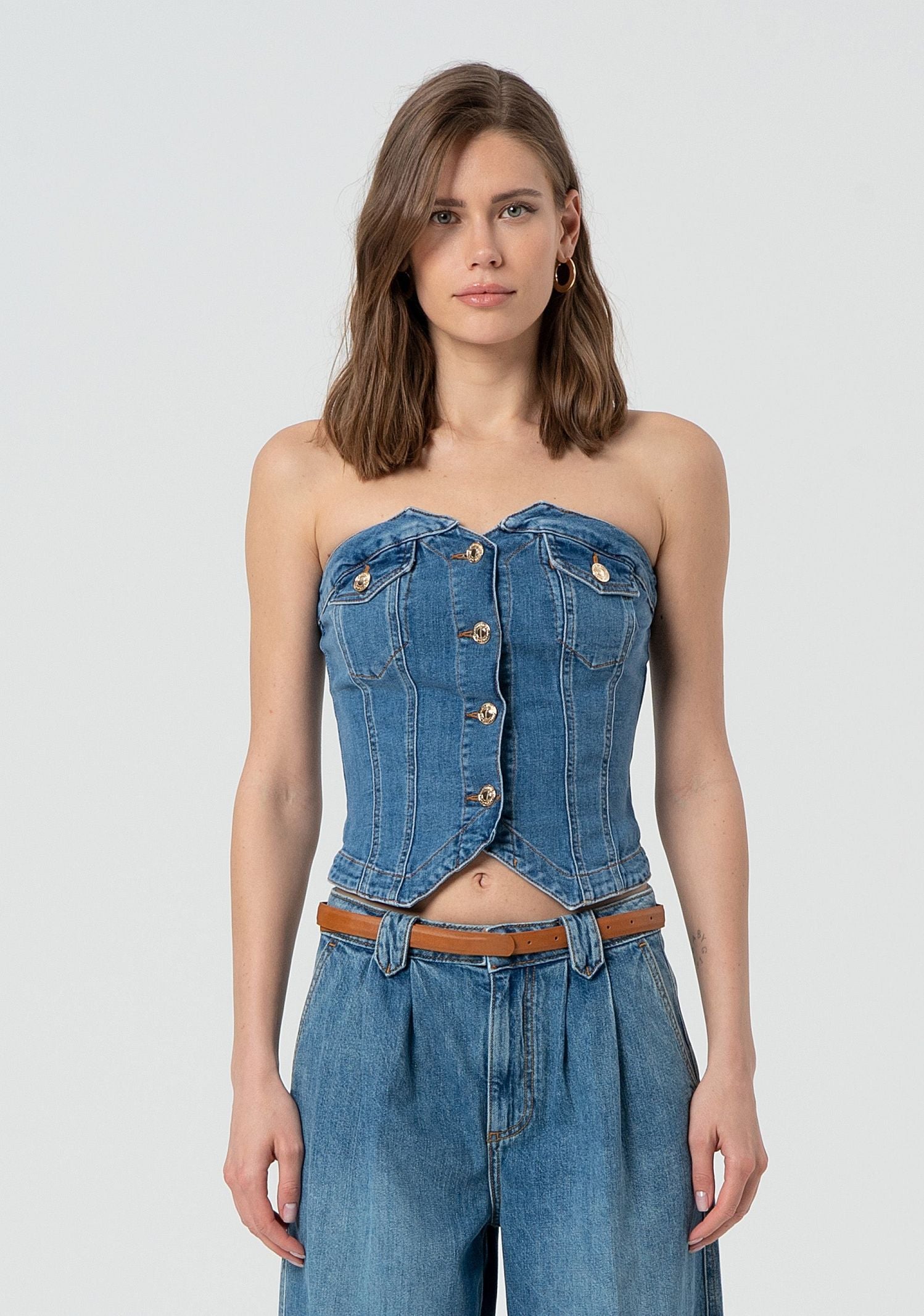 Bustier slim fit in denim - Fracomina FP25SJ5020D46002 258 FRACOMINA 