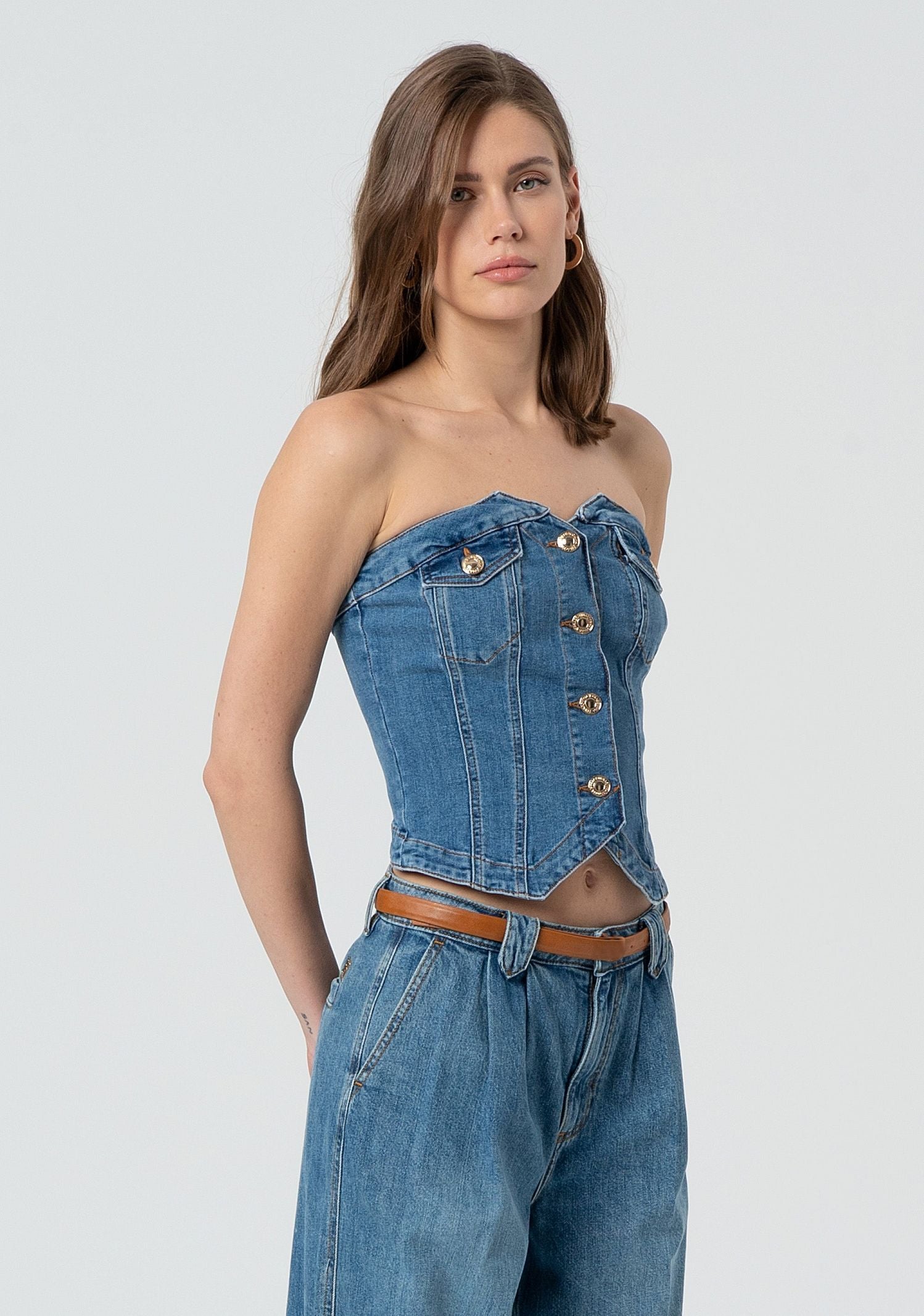 Bustier slim fit in denim - Fracomina FP25SJ5020D46002 258 FRACOMINA 
