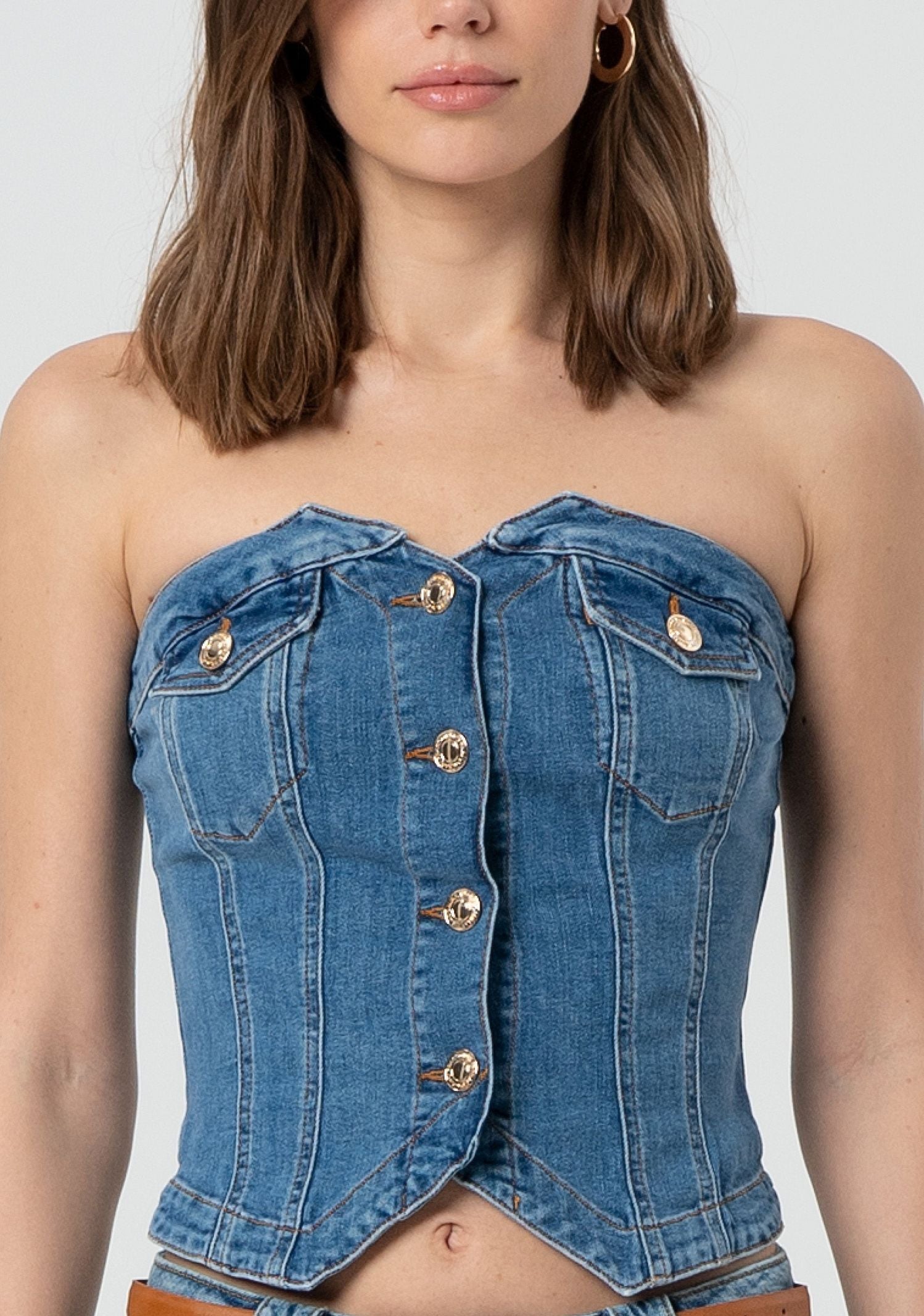 Bustier slim fit in denim - Fracomina FP25SJ5020D46002 258 FRACOMINA 