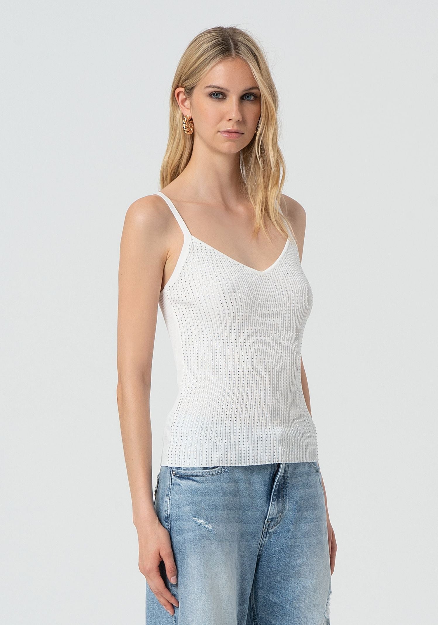 Top a canotta con strass FR25ST4006K410J9 108 FRACOMINA 