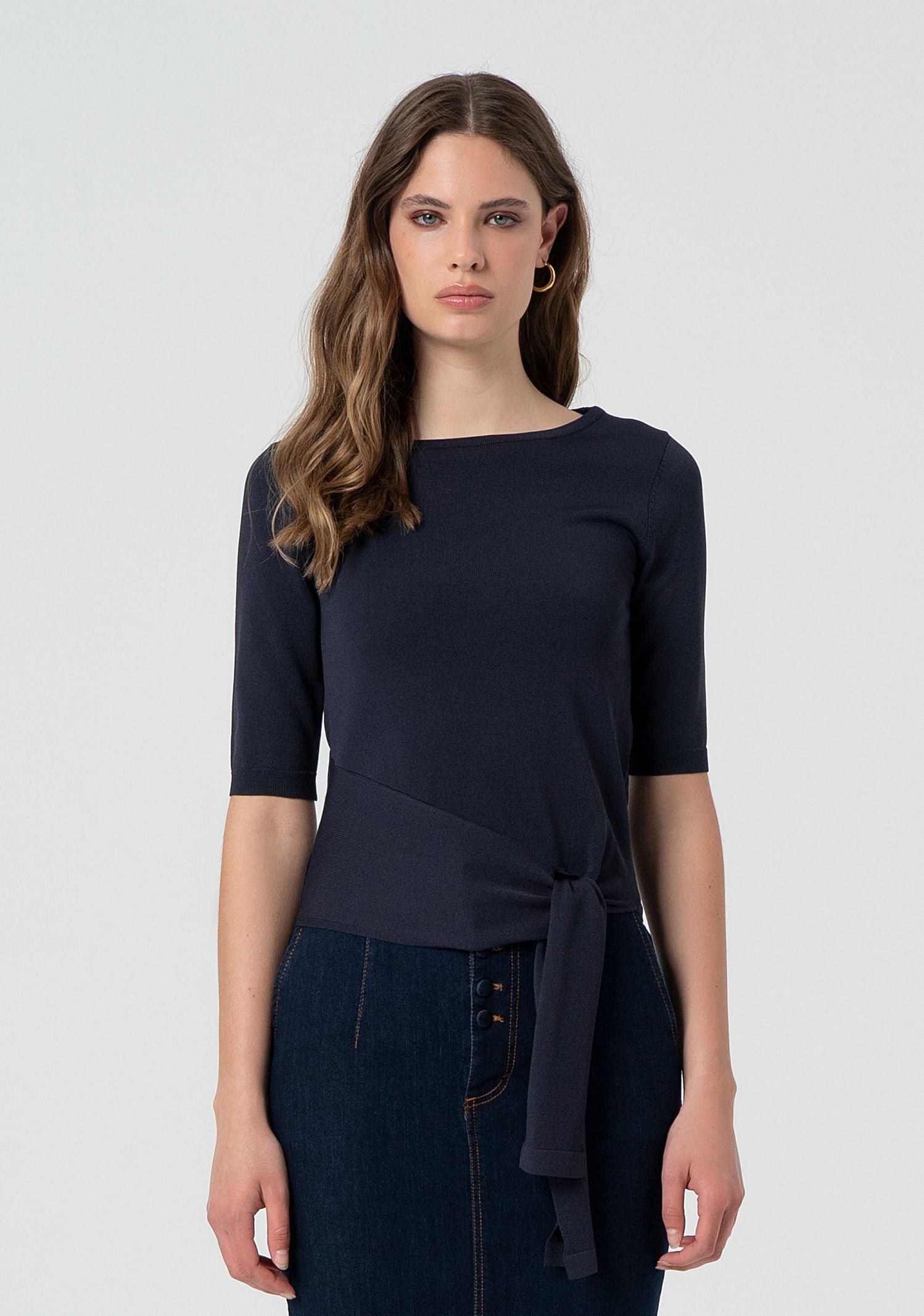 Maglia regular con fiocco laterale FR25ST7002K41601 117 FRACOMINA 