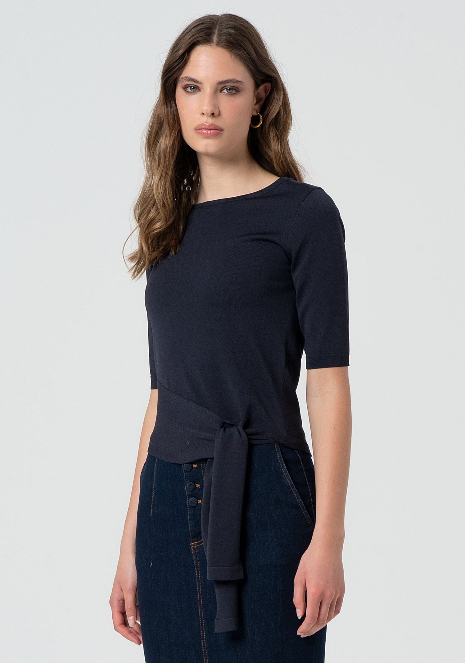 Maglia regular con fiocco laterale FR25ST7002K41601 117 FRACOMINA 