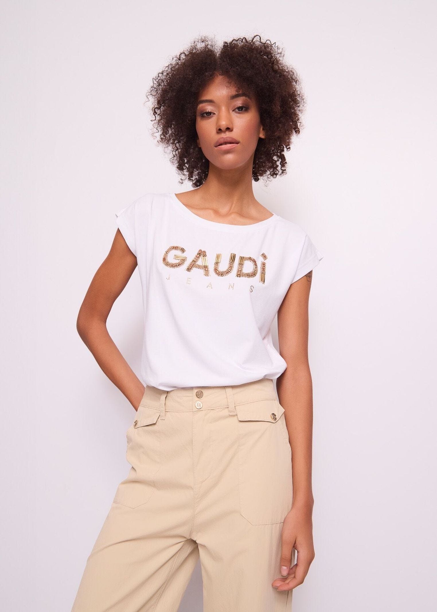 T-shirt con logo e strass 511BD64025 2100 GAUDI' 