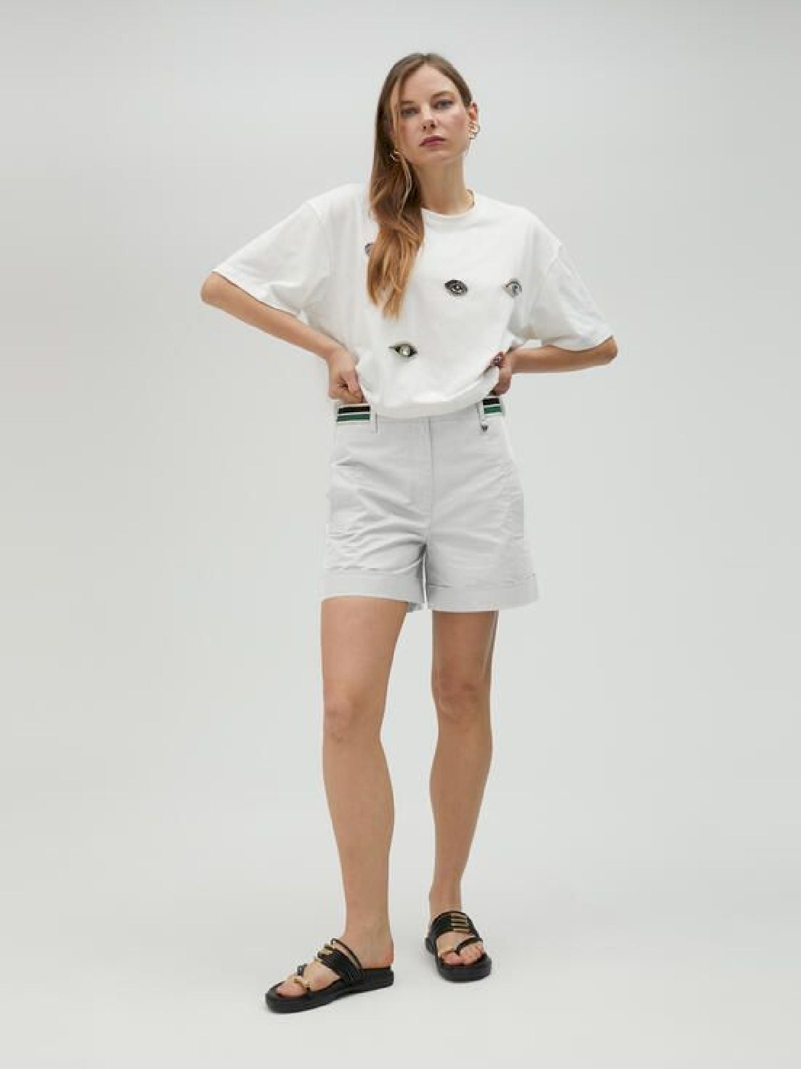 Shorts con banda a righe in vita LS2508001 00B LOLA 