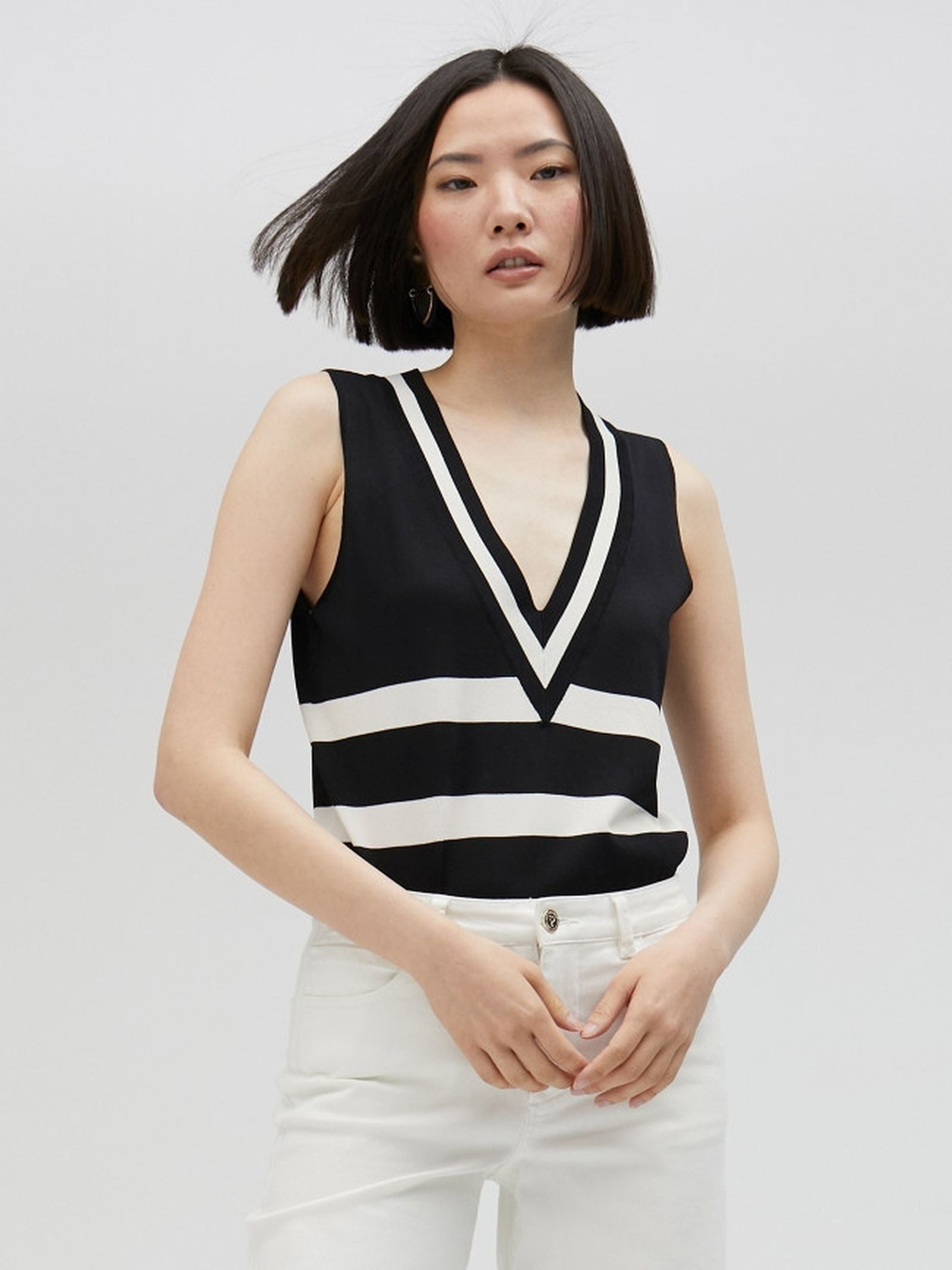 Top in maglia bicolore LS2515057 1NB LOLA 