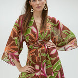 Abito lungo kimono con stampa foglie MS2516021 256 MAITE 