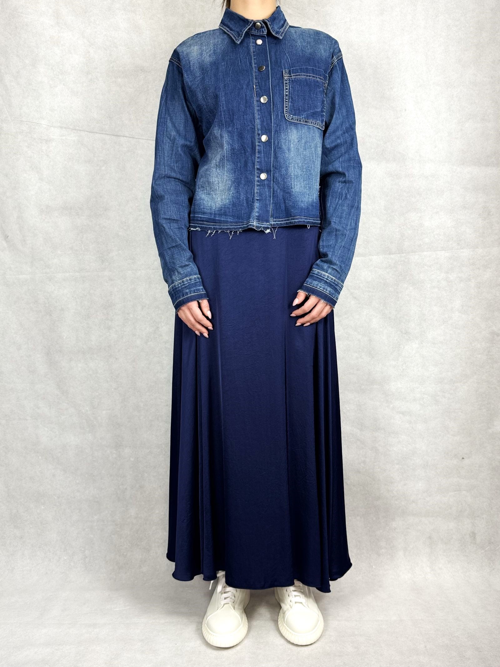 Camicia corta in denim medio scuro 224101JC768 DENIM OFELIA 