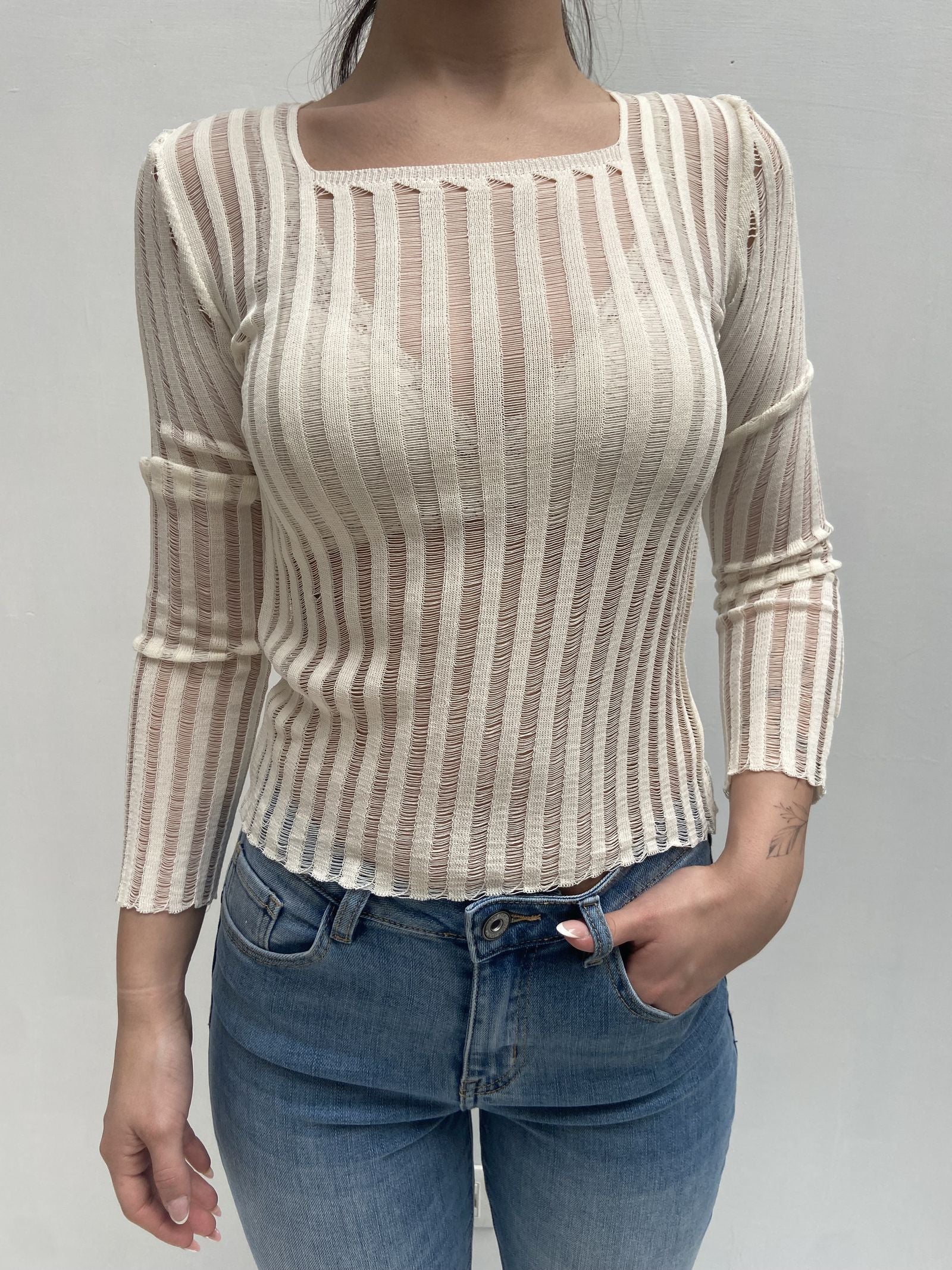 Maglia trasparente maniche lunghe 25002 PANNA OFELIA 