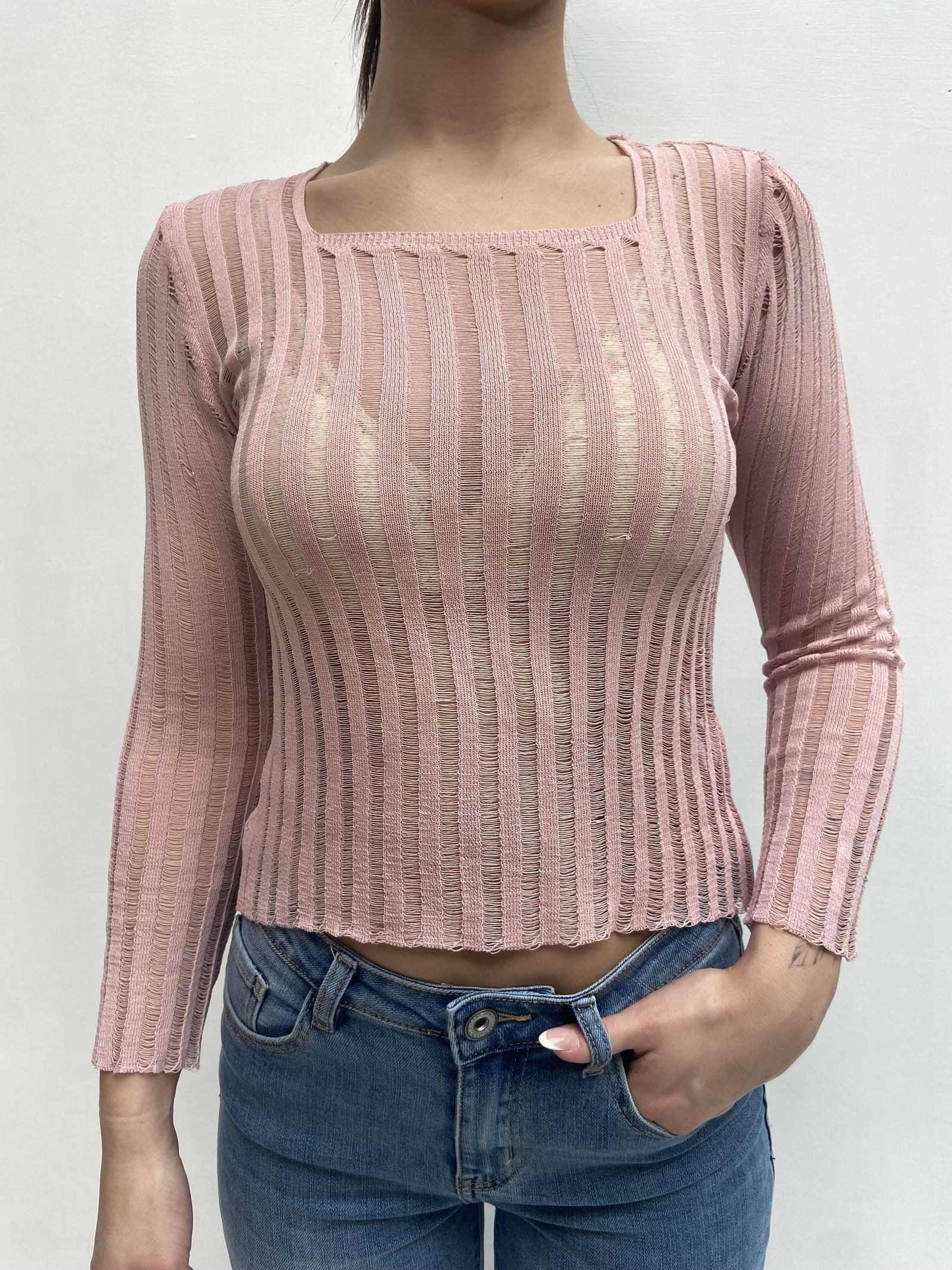 Maglia trasparente maniche lunghe 25002 ROSA OFELIA 