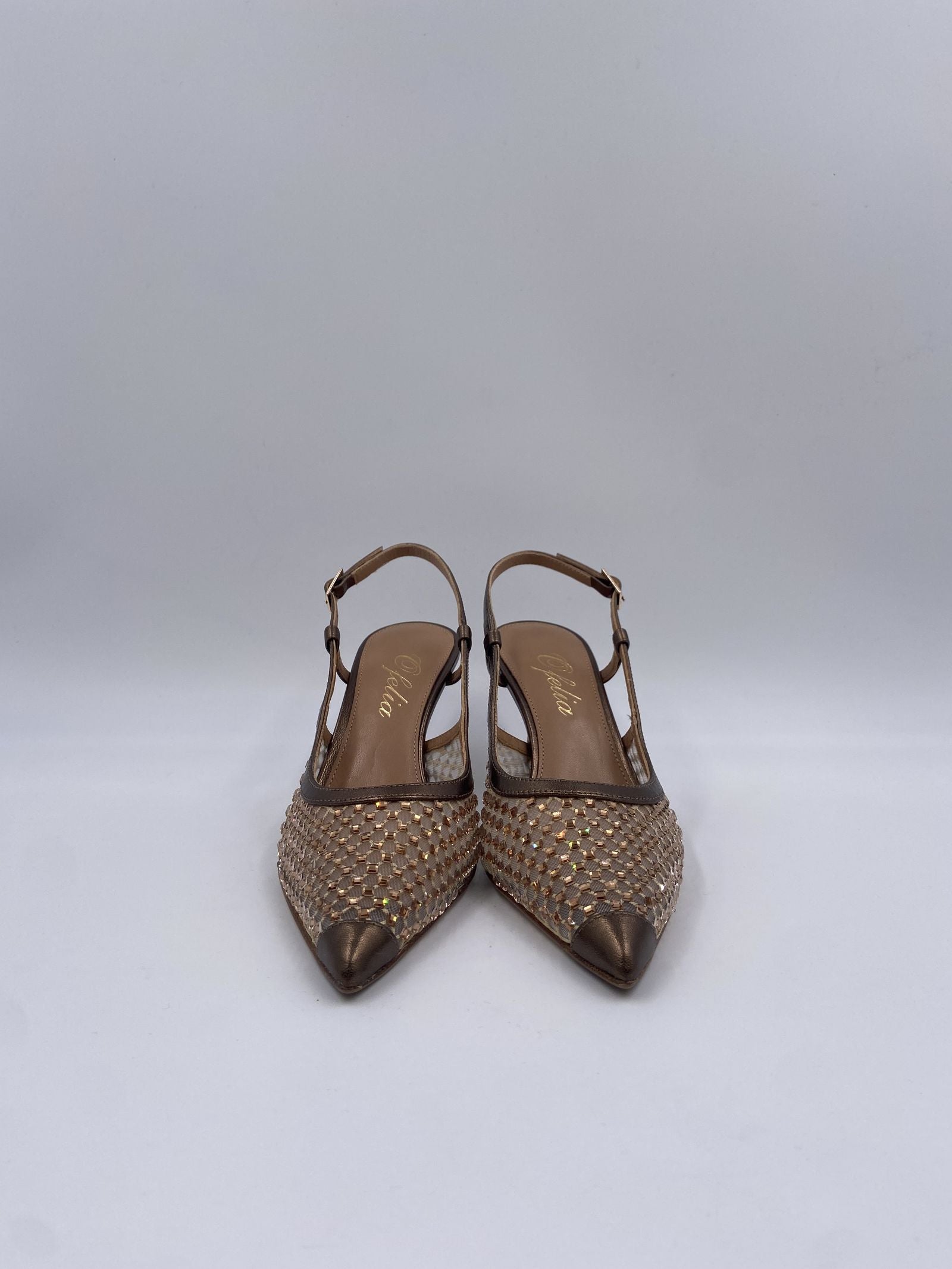 Slingback con dettaglio rete e perline - Ofelia 2528 BRONZO OFELIA 