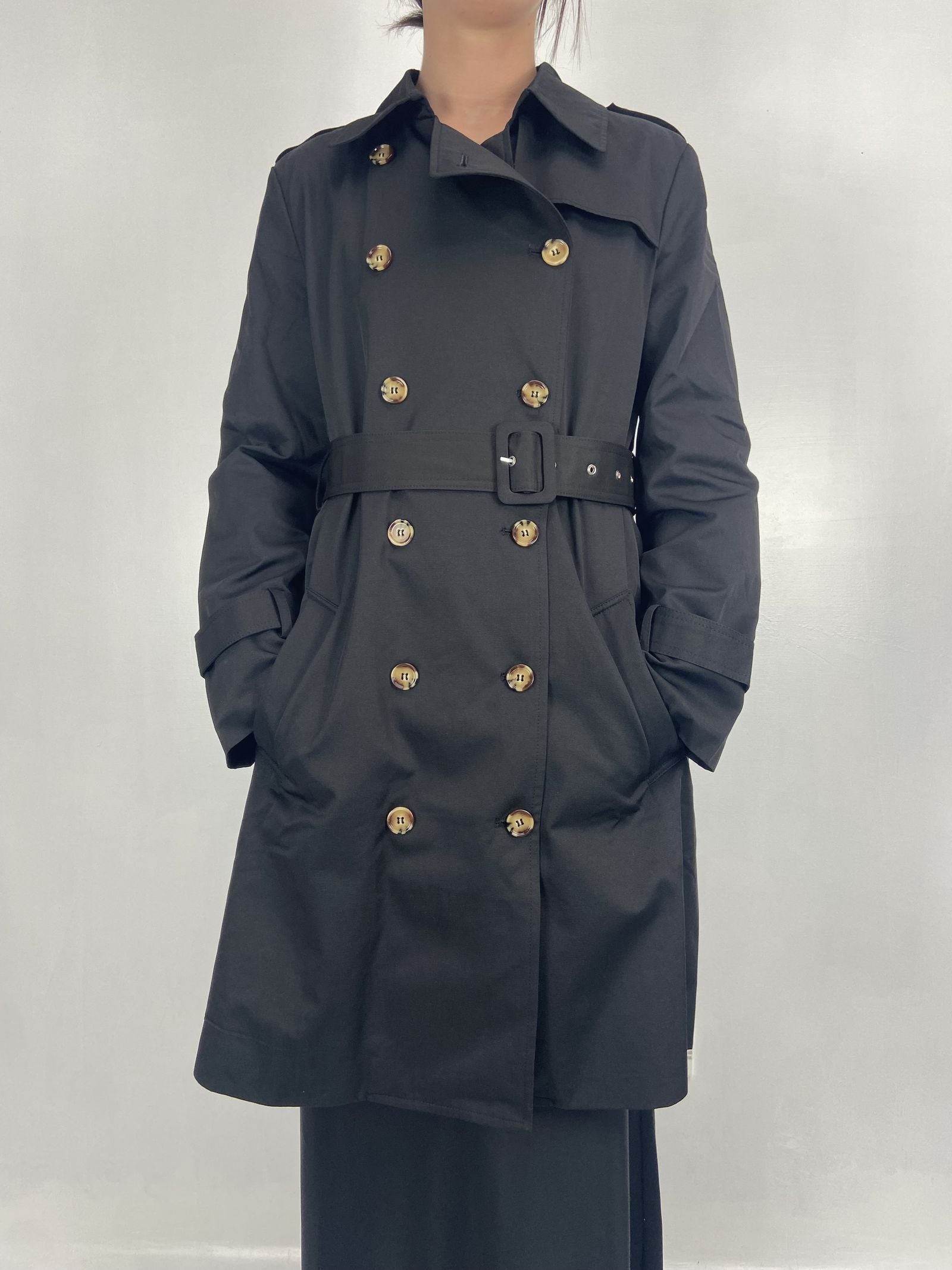 Trench doppio petto con cintura 333 NERO OFELIA 