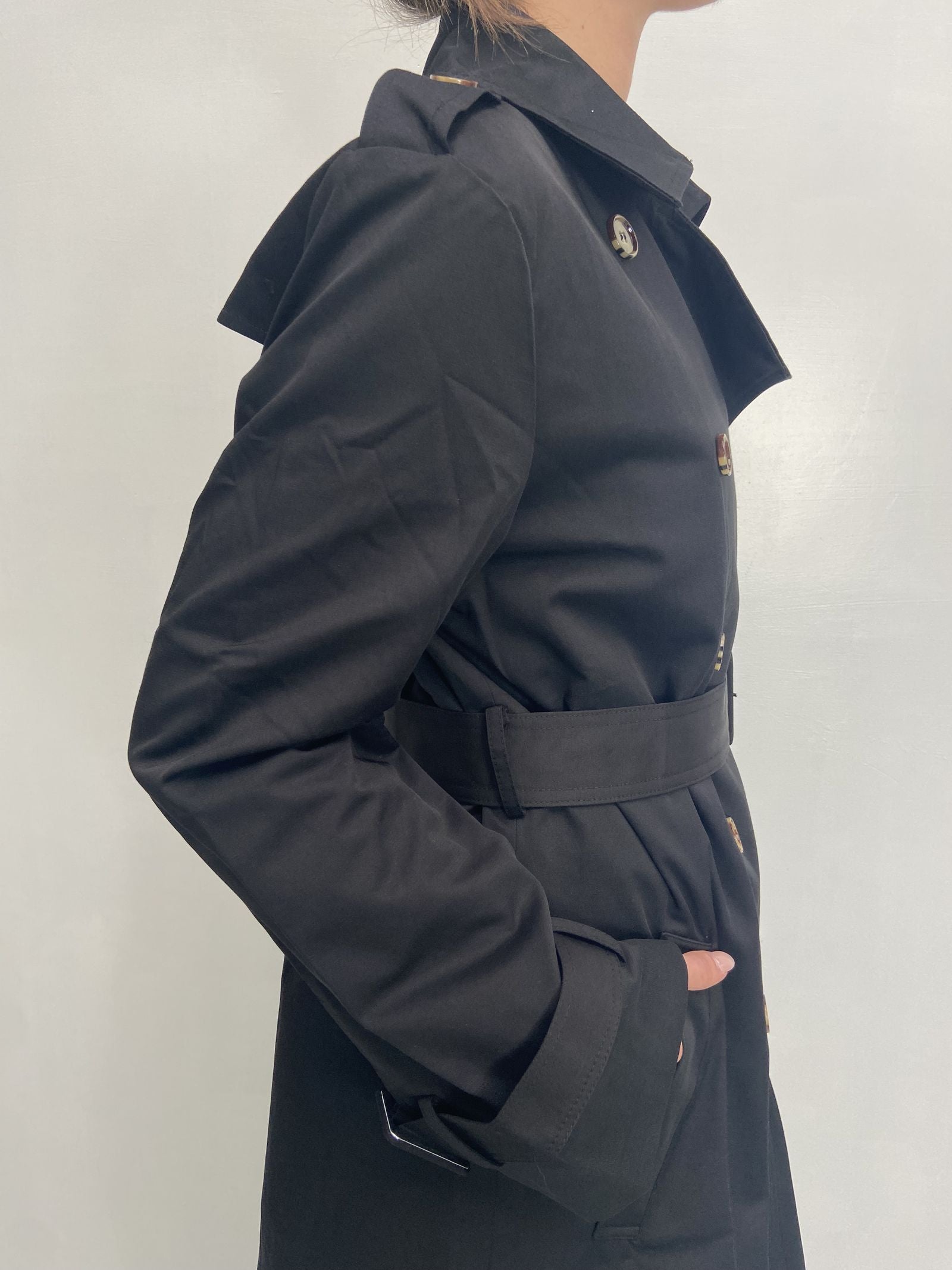 Trench doppio petto con cintura 333 NERO OFELIA 