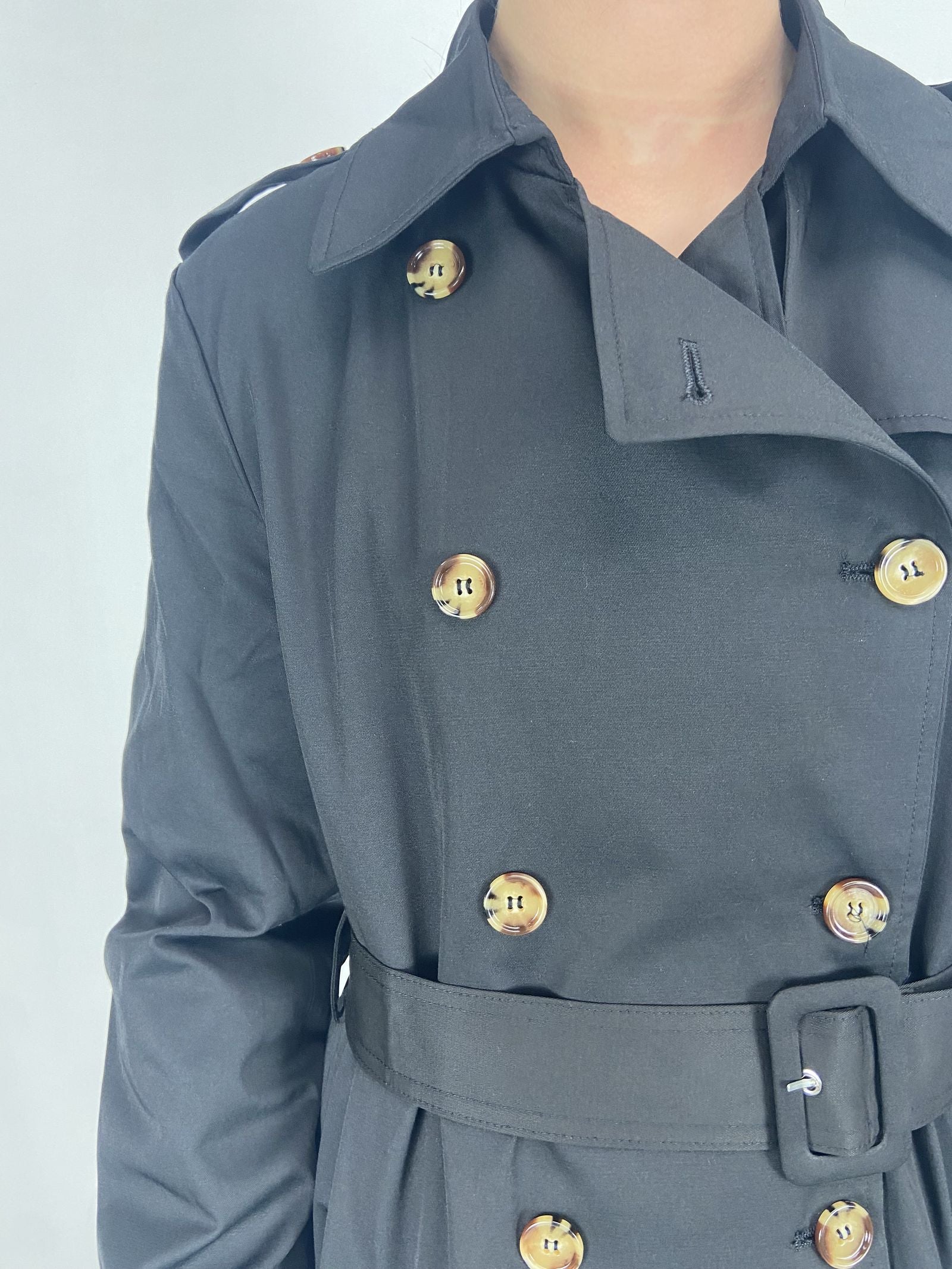 Trench doppio petto con cintura 333 NERO OFELIA 